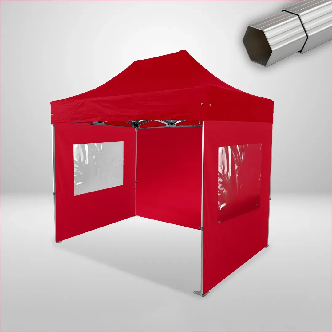 Carpa Plegable 3x2 m, Gama ELITE 50mm, 1 lateral liso y 2 laterales con ventanas, rojo 1 Carpa Plegable 3x2 m, Gama ELITE 50mm, 1 lateral liso y 2 laterales con ventanas, rojo