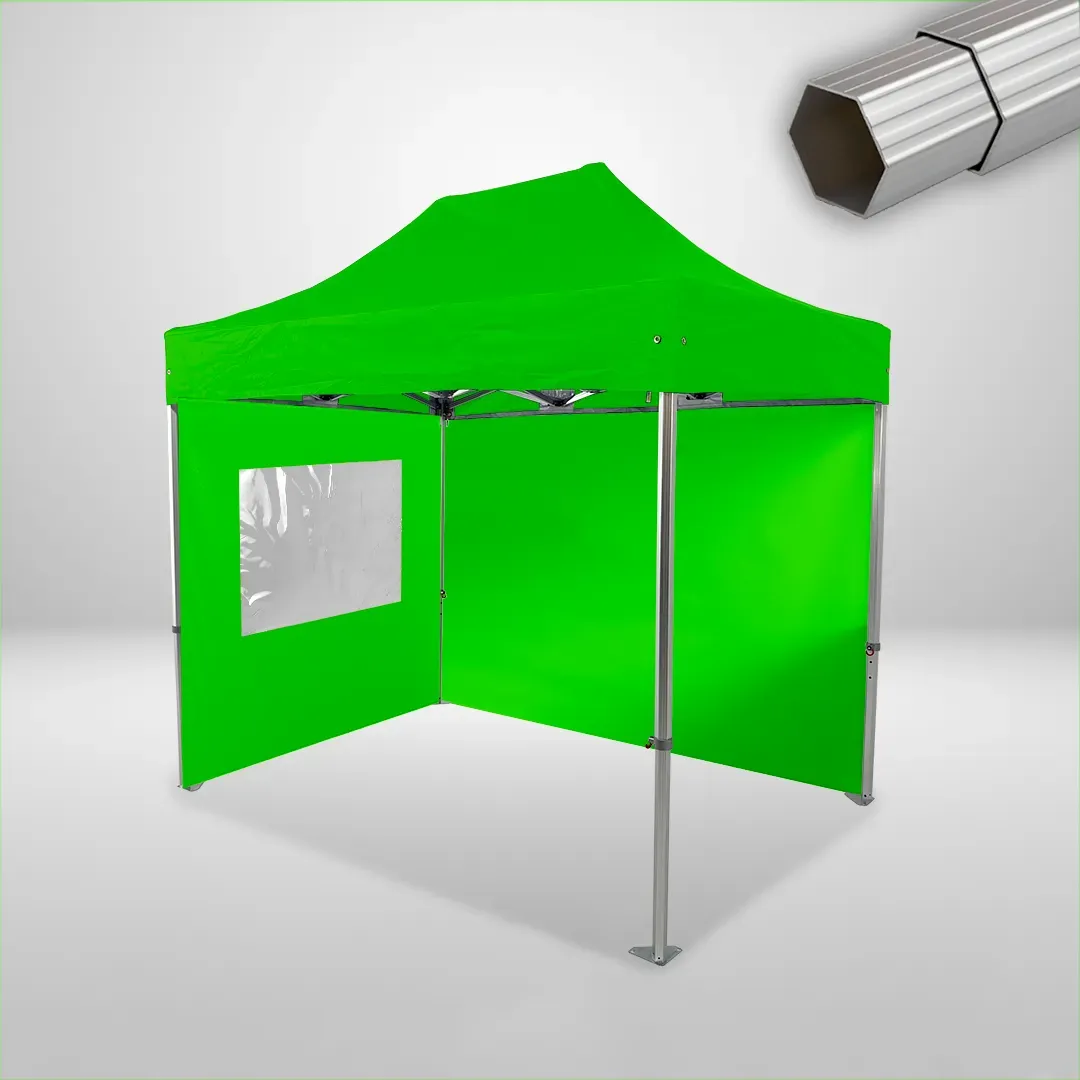 Carpa Plegable 3x2 m, Gama ELITE 50mm, 1 lateral liso y 1 lateral con ventana, verde lima 1 Carpa Plegable 3x2 m, Gama ELITE 50mm, 1 lateral liso y 1 lateral con ventana, verde lima