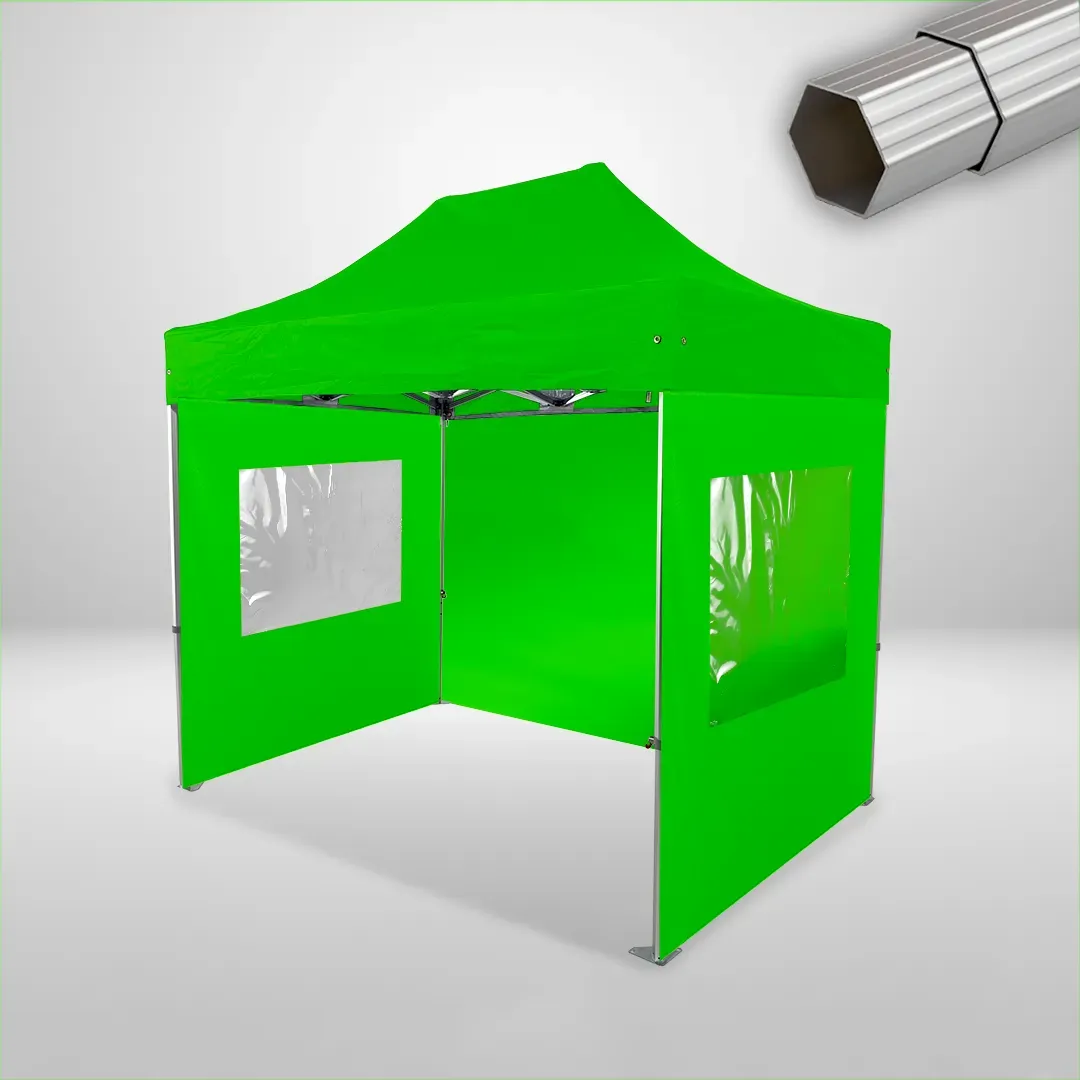 Carpa Plegable 3x2 m, Gama ELITE 50mm, 1 lateral liso y 2 laterales con ventanas, verde lima 1 Carpa Plegable 3x2 m, Gama ELITE 50mm, 1 lateral liso y 2 laterales con ventanas, verde lima