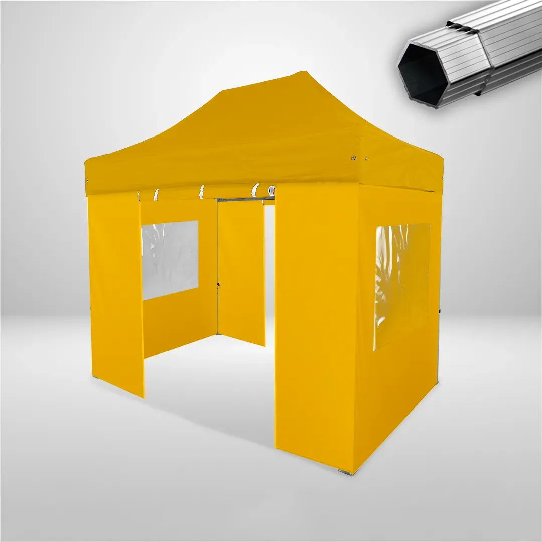 Carpa Plegable 3x2 m, Gama PLUS 40mm, 2 laterales con puerta y 2 laterales con ventanas, amarillo 1 Carpa Plegable 3x2 m, Gama PLUS 40mm, 2 laterales con puerta y 2 laterales con ventanas, amarillo