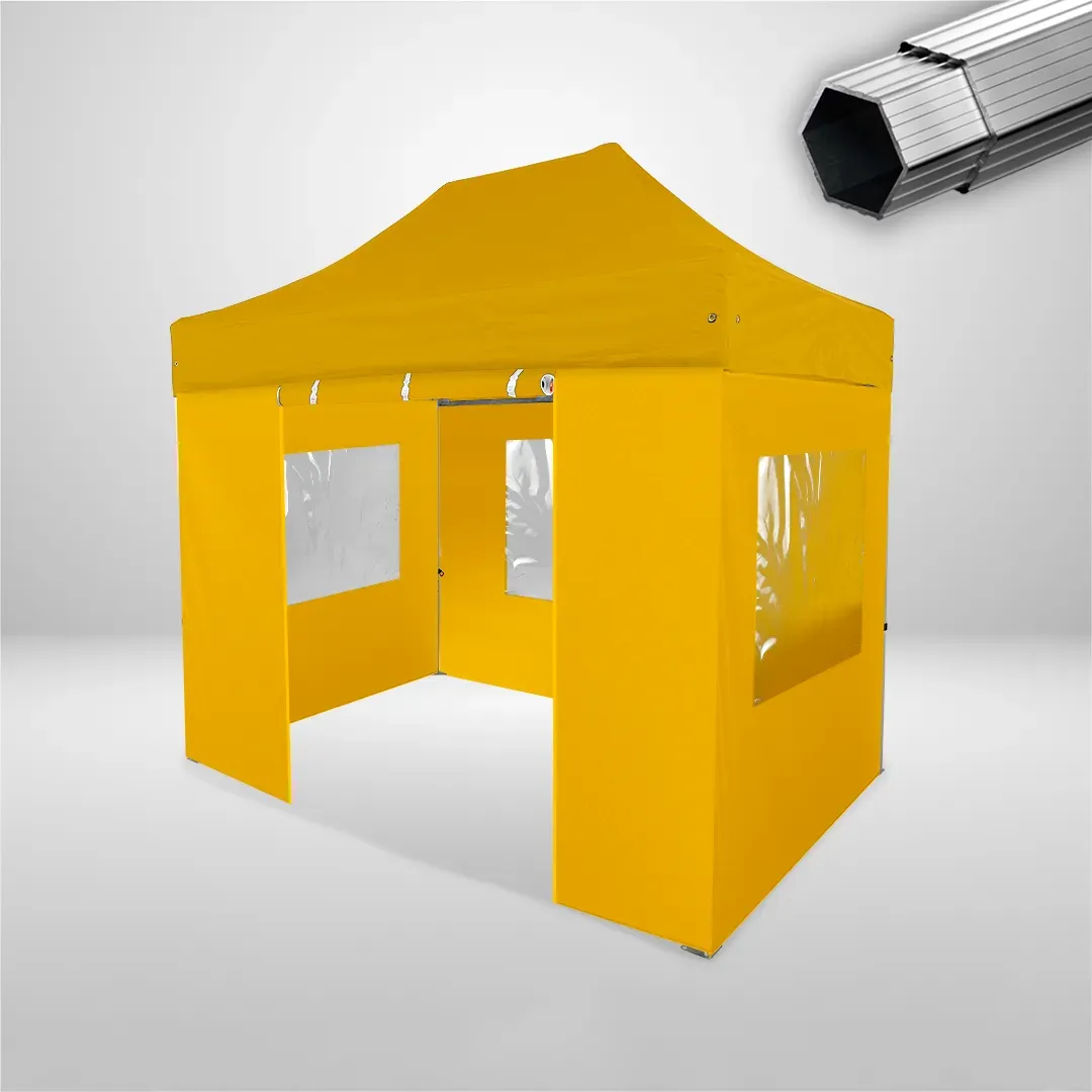 Carpa Plegable 3x2 m, Gama PLUS 40mm, 3 laterales con ventanas y 1 laterales con puerta, amarillo 1 Carpa Plegable 3x2 m, Gama PLUS 40mm, 3 laterales con ventanas y 1 laterales con puerta, amarillo
