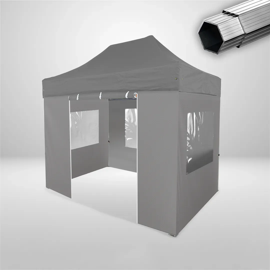 Carpa Plegable 3x2 m, Gama PLUS 40mm, 3 laterales con ventanas y 1 laterales con puerta, gris 1 Carpa Plegable 3x2 m, Gama PLUS 40mm, 3 laterales con ventanas y 1 laterales con puerta, gris