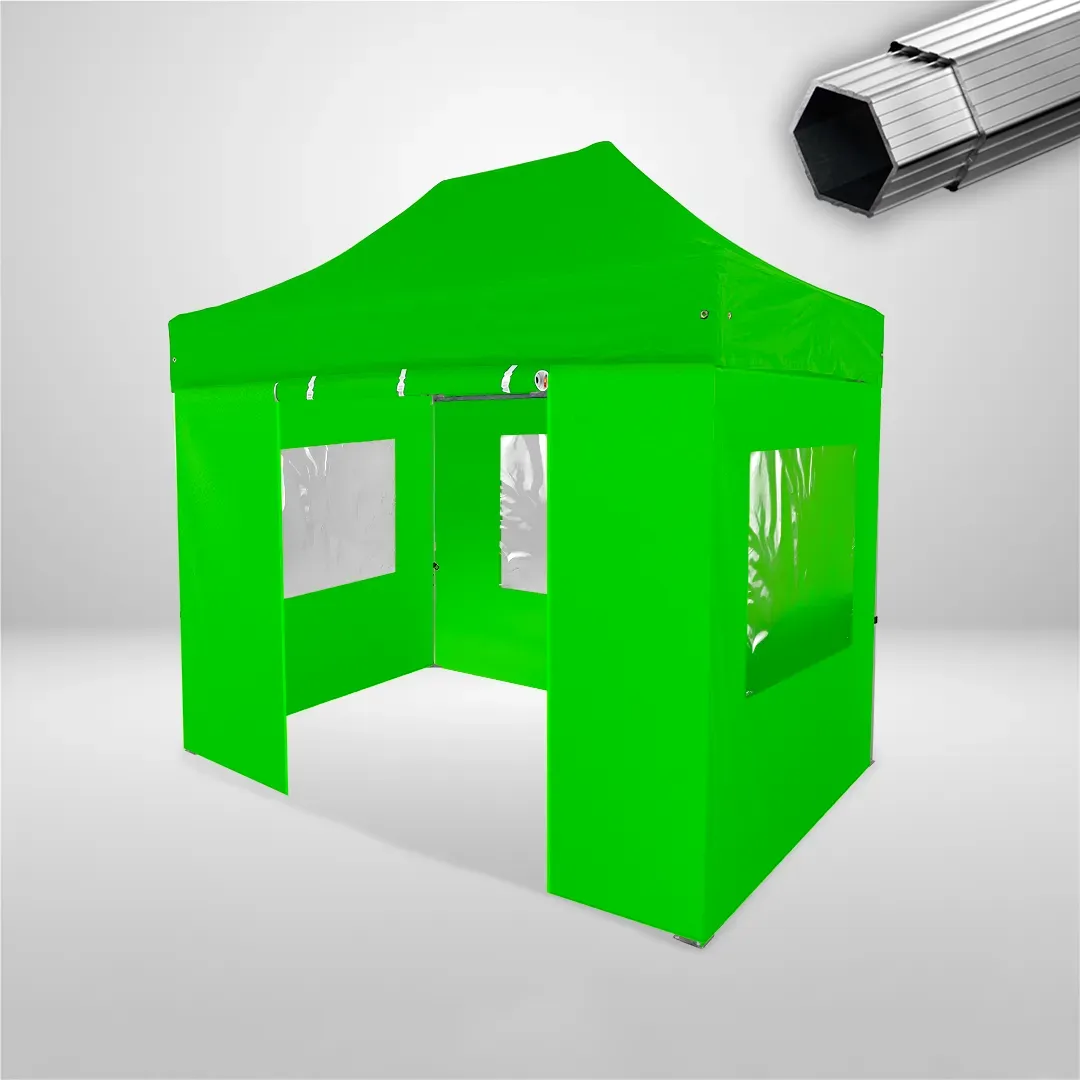 Carpa Plegable 3x2 m, Gama PLUS 40mm, 3 laterales con ventanas y 1 laterales con puerta, verde lima 1 Carpa Plegable 3x2 m, Gama PLUS 40mm, 3 laterales con ventanas y 1 laterales con puerta, verde lima