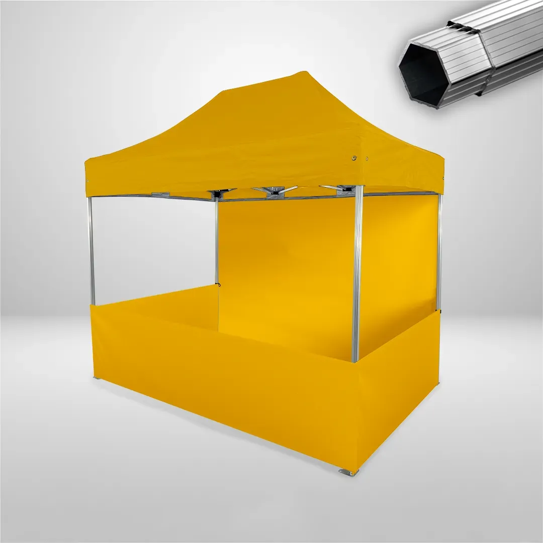 Carpa Plegable 3x2 m, Gama PLUS 40mm, 1 lateral liso y 3 laterales a media altura, amarillo 1 Carpa Plegable 3x2 m, Gama PLUS 40mm, 1 lateral liso y 3 laterales a media altura, amarillo