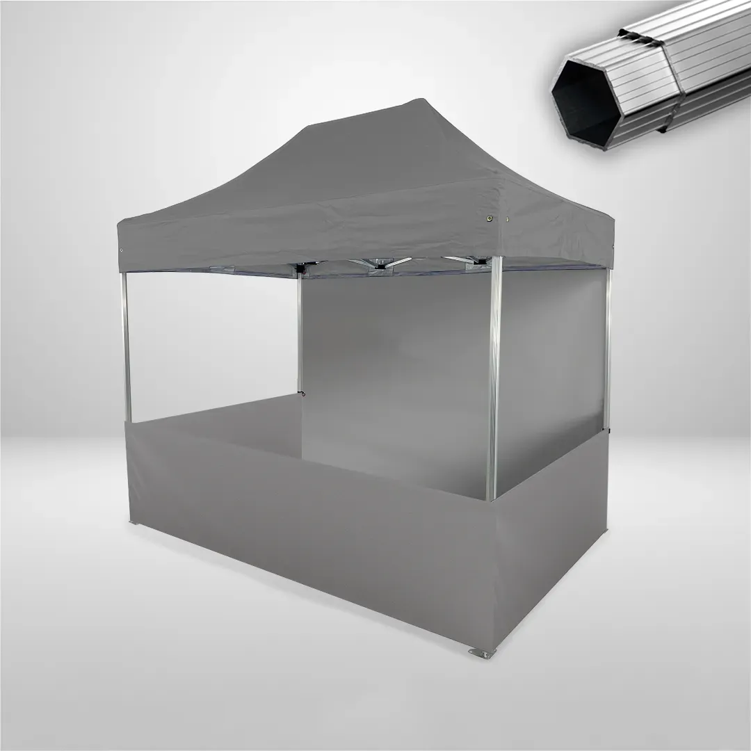 Carpa Plegable 3x2 m, Gama PLUS 40mm, 1 lateral liso y 3 laterales a media altura, gris 1 Carpa Plegable 3x2 m, Gama PLUS 40mm, 1 lateral liso y 3 laterales a media altura, gris