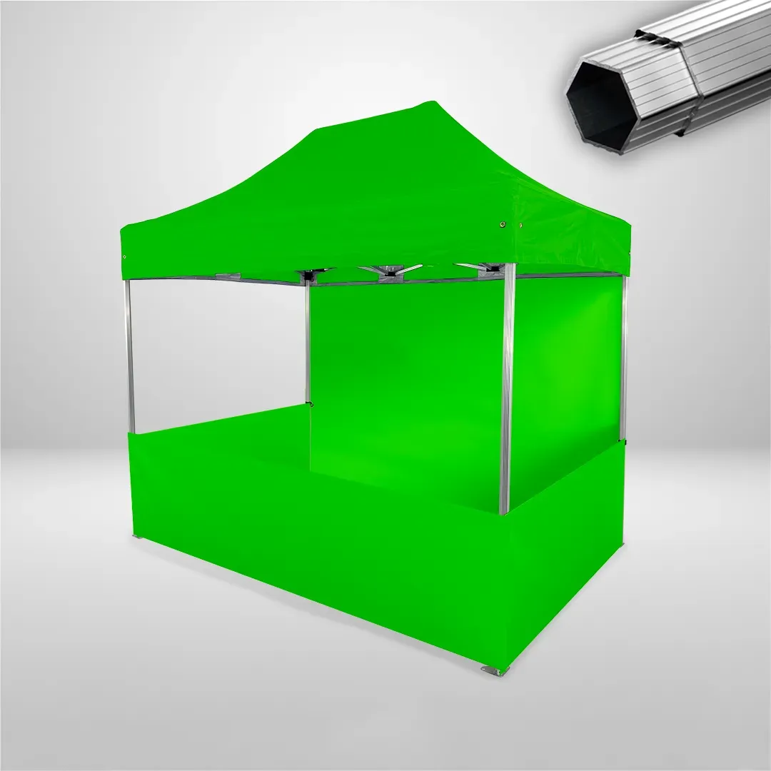Carpa Plegable 3x2 m, Gama PLUS 40mm, 1 lateral liso y 3 laterales a media altura, verde lima 1 Carpa Plegable 3x2 m, Gama PLUS 40mm, 1 lateral liso y 3 laterales a media altura, verde lima