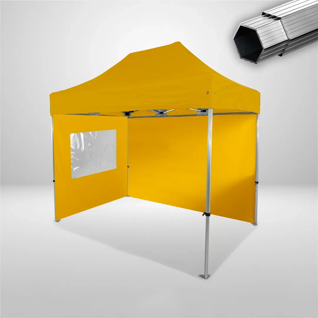 Carpa Plegable 3x2 m, Gama PLUS 40mm, 1 lateral liso y 1 lateral con ventana, amarillo 1 Carpa Plegable 3x2 m, Gama PLUS 40mm, 1 lateral liso y 1 lateral con ventana, amarillo