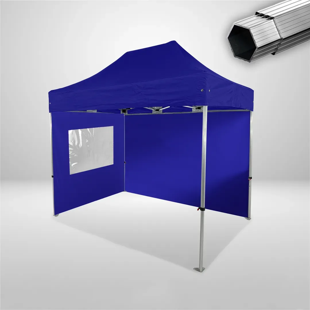 Carpa Plegable 3x2 m, Gama PLUS 40mm, 1 lateral liso y 1 lateral con ventana, azul 1 Carpa Plegable 3x2 m, Gama PLUS 40mm, 1 lateral liso y 1 lateral con ventana, azul