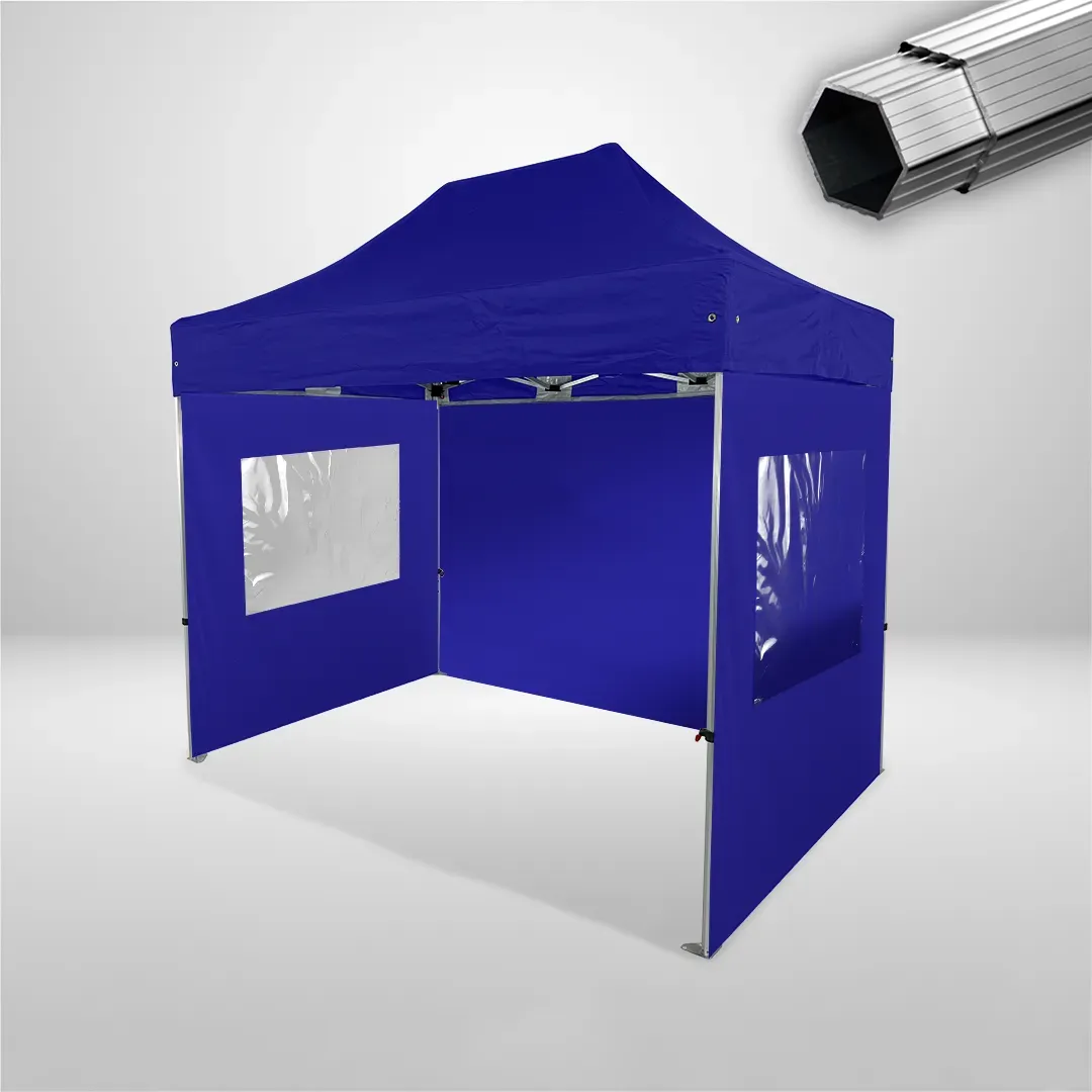 Carpa Plegable 3x2 m, Gama PLUS 40mm, 1 lateral liso y 2 laterales con ventanas, azul 1 Carpa Plegable 3x2 m, Gama PLUS 40mm, 1 lateral liso y 2 laterales con ventanas, azul