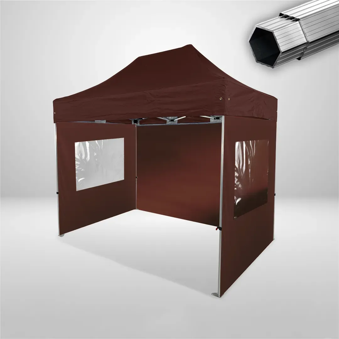 Carpa Plegable 3x2 m, Gama PLUS 40mm, 1 lateral liso y 2 laterales con ventanas, marron 1 Carpa Plegable 3x2 m, Gama PLUS 40mm, 1 lateral liso y 2 laterales con ventanas, marron