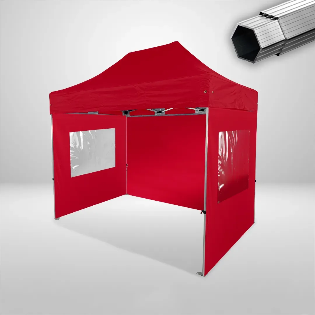 Carpa Plegable 3x2 m, Gama PLUS 40mm, 1 lateral liso y 2 laterales con ventanas, rojo 1 Carpa Plegable 3x2 m, Gama PLUS 40mm, 1 lateral liso y 2 laterales con ventanas, rojo