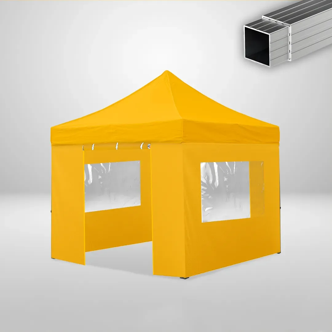 Carpa Plegable 3x3 m, Gama ECO 32mm, 2 laterales con puerta y 2 laterales con ventanas, amarillo 1 Carpa Plegable 3x3 m, Gama ECO 32mm, 2 laterales con puerta y 2 laterales con ventanas, amarillo