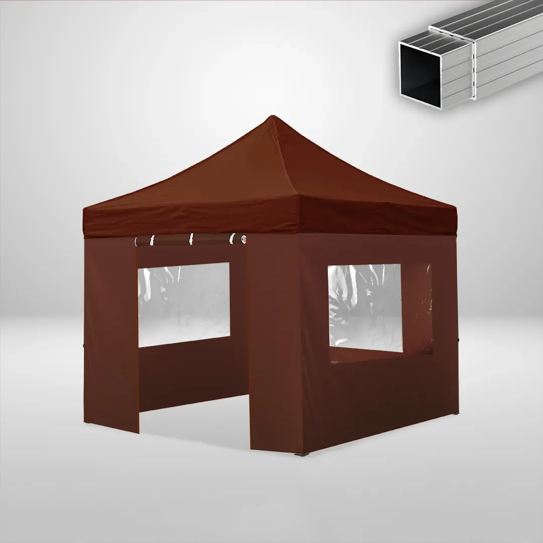 Carpa Plegable 3x3 m, Gama ECO 32mm, 3 laterales con ventanas y 1 laterales con puerta, marron 1 Carpa Plegable 3x3 m, Gama ECO 32mm, 3 laterales con ventanas y 1 laterales con puerta, marron