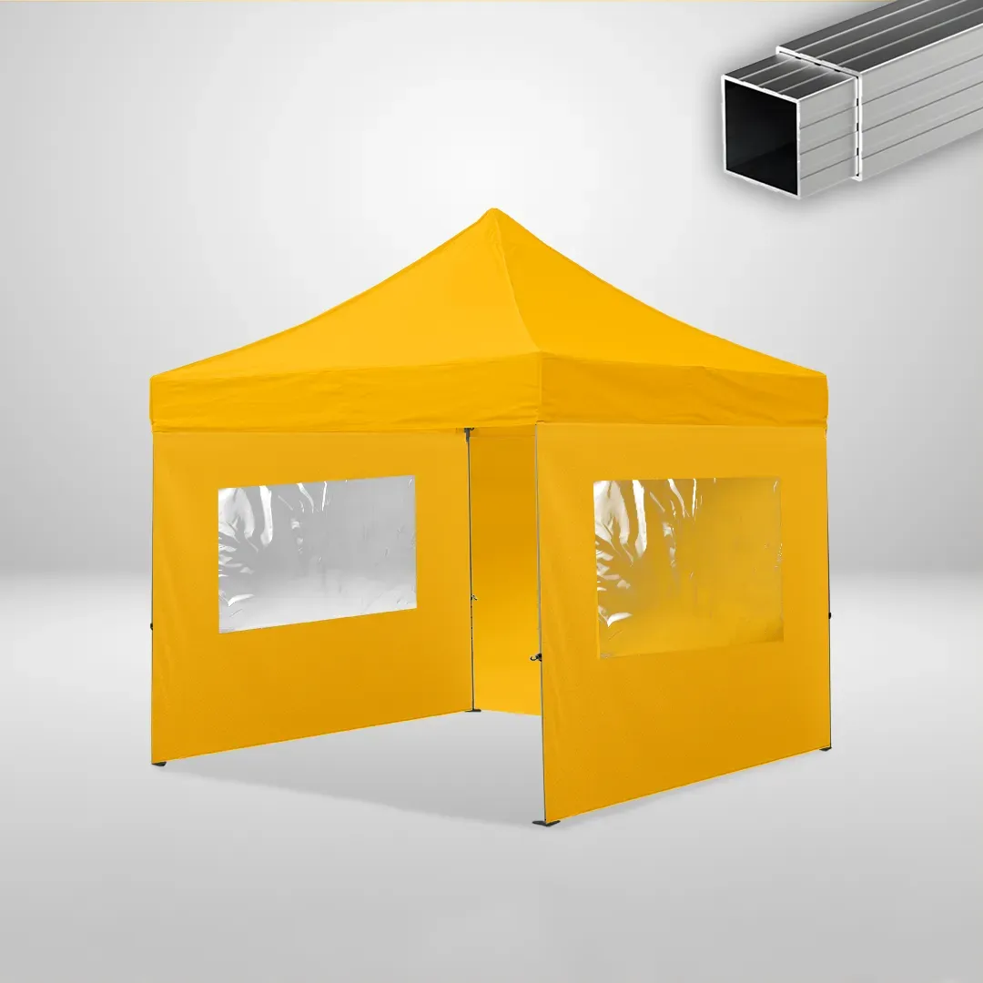 Carpa Plegable 3x3 m, Gama ECO 32mm, 1 lateral liso y 2 laterales con ventanas, amarillo 1 Carpa Plegable 3x3 m, Gama ECO 32mm, 1 lateral liso y 2 laterales con ventanas, amarillo