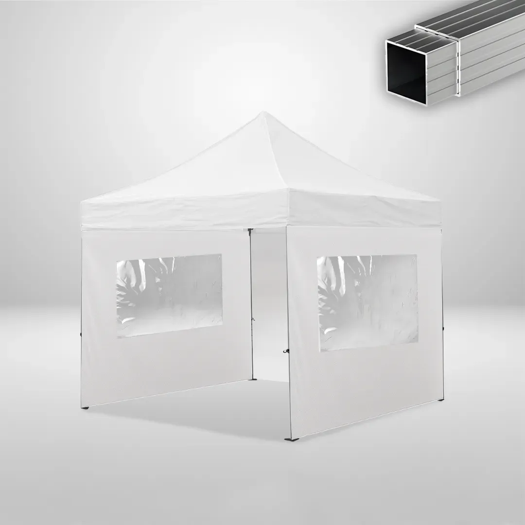 Carpa Plegable 3x3 m, Gama ECO 32mm, 1 lateral liso y 2 laterales con ventanas, blanco 1 Carpa Plegable 3x3 m, Gama ECO 32mm, 1 lateral liso y 2 laterales con ventanas, blanco