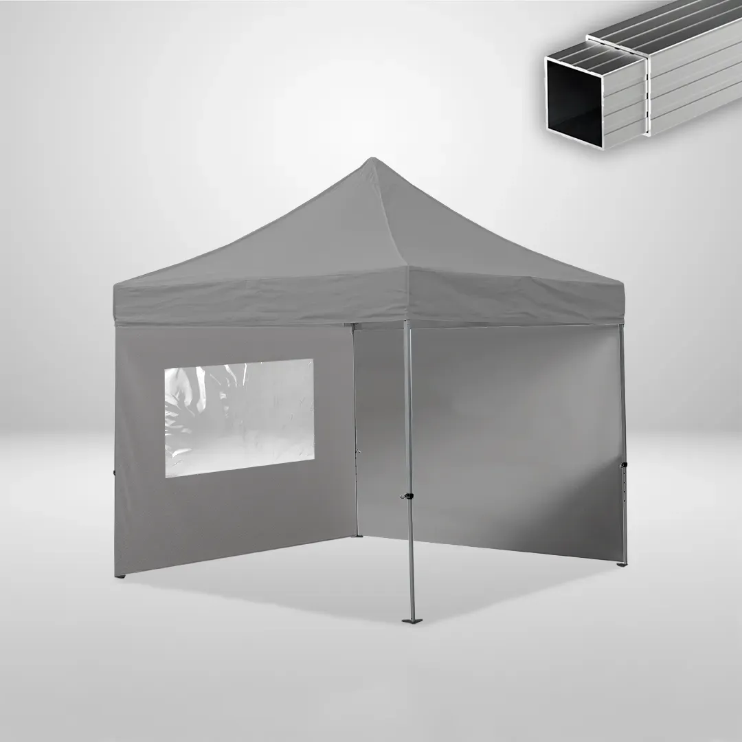 Carpa Plegable 3x3 m, Gama ECO 32mm, 1 lateral liso y 1 lateral con ventana, gris 1 Carpa Plegable 3x3 m, Gama ECO 32mm, 1 lateral liso y 1 lateral con ventana, gris