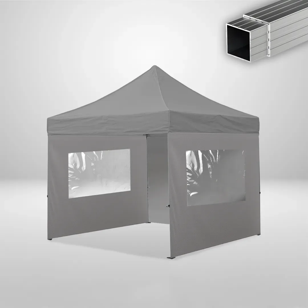 Carpa Plegable 3x3 m, Gama ECO 32mm, 1 lateral liso y 2 laterales con ventanas, gris 1 Carpa Plegable 3x3 m, Gama ECO 32mm, 1 lateral liso y 2 laterales con ventanas, gris