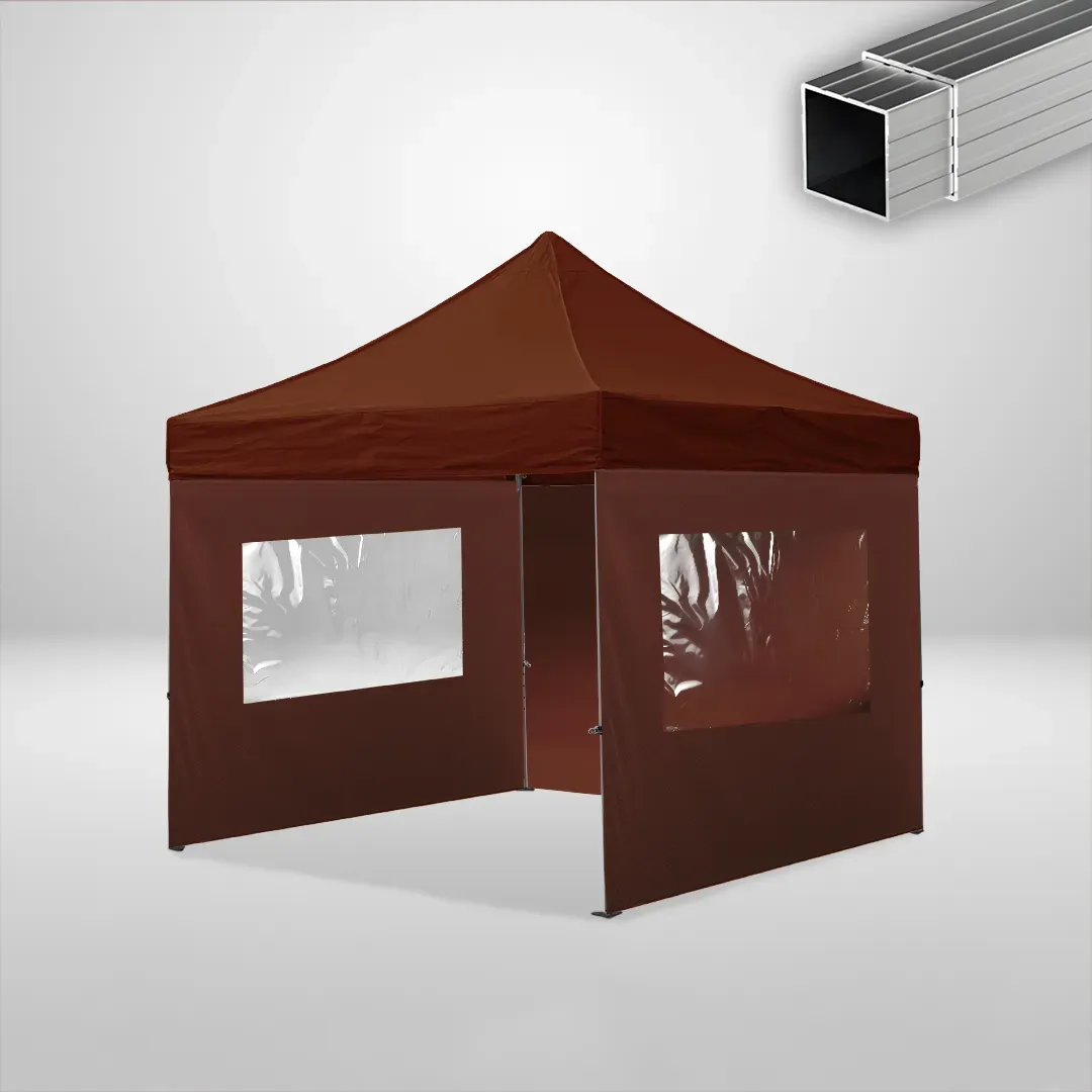 Carpa Plegable 3x3 m, Gama ECO 32mm, 1 lateral liso y 2 laterales con ventanas, marron 1 Carpa Plegable 3x3 m, Gama ECO 32mm, 1 lateral liso y 2 laterales con ventanas, marron