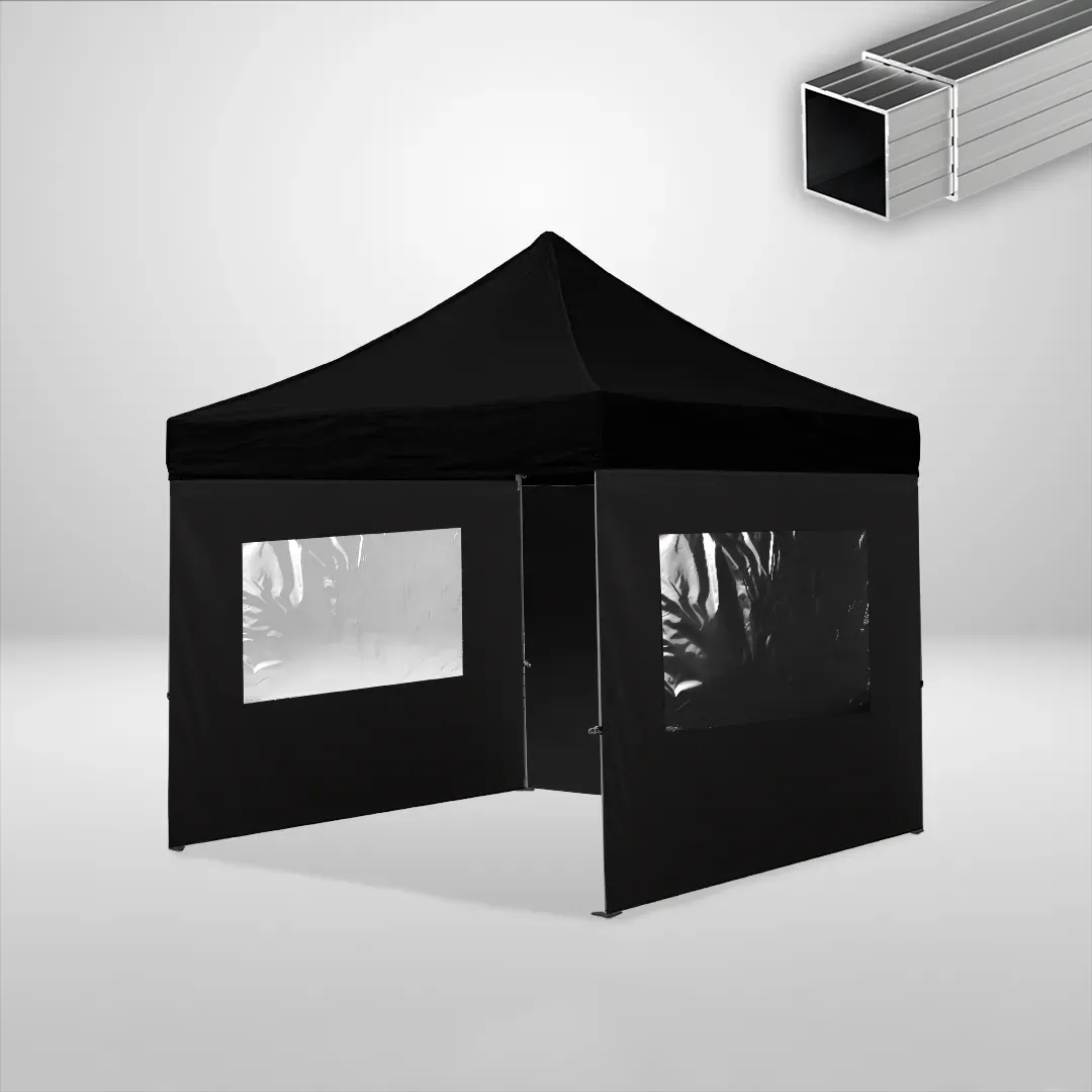 Carpa Plegable 3x3 m, Gama ECO 32mm, 1 lateral liso y 2 laterales con ventanas, negro 1 Carpa Plegable 3x3 m, Gama ECO 32mm, 1 lateral liso y 2 laterales con ventanas, negro