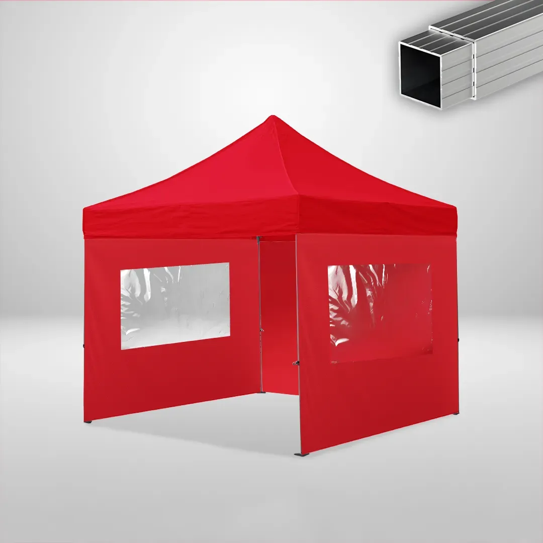 Carpa Plegable 3x3 m, Gama ECO 32mm, 1 lateral liso y 2 laterales con ventanas, rojo 1 Carpa Plegable 3x3 m, Gama ECO 32mm, 1 lateral liso y 2 laterales con ventanas, rojo