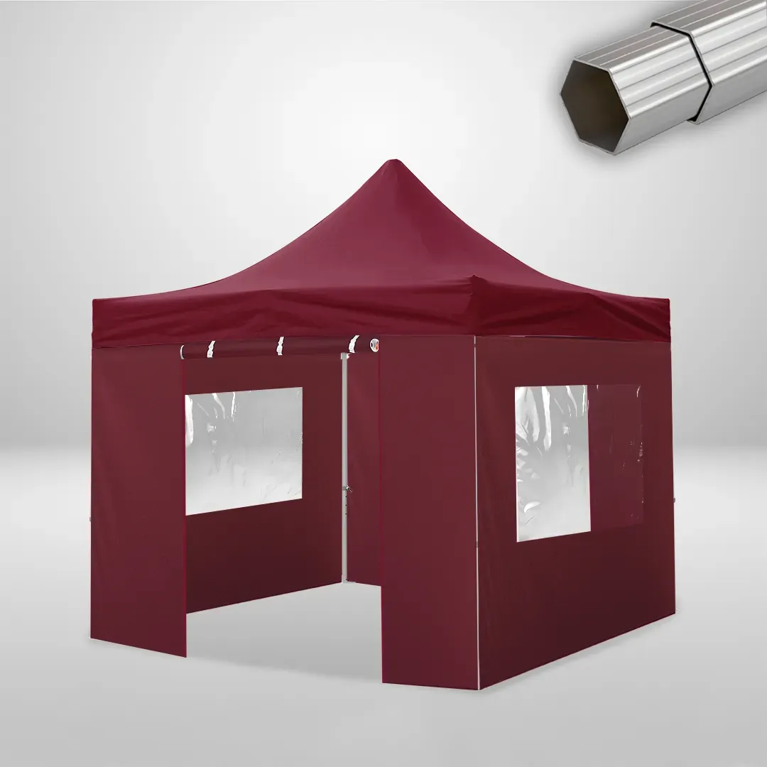 Carpa Plegable 3x3 m, Gama ELITE 50mm, 2 laterales con puerta y 2 laterales con ventanas, burdeos 1 Carpa Plegable 3x3 m, Gama ELITE 50mm, 2 laterales con puerta y 2 laterales con ventanas, burdeos