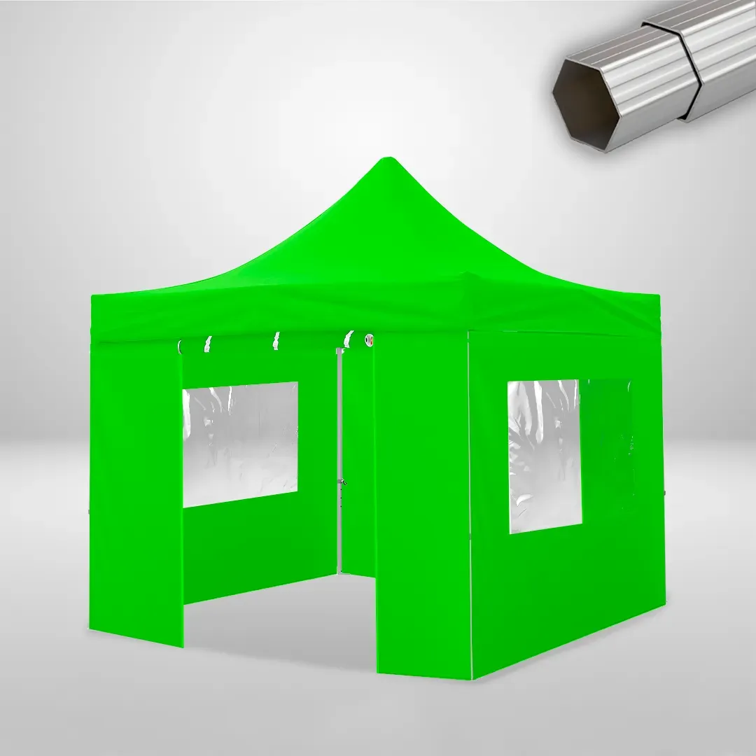 Carpa Plegable 3x3 m, Gama ELITE 50mm, 2 laterales con puerta y 2 laterales con ventanas, verde lima 1 Carpa Plegable 3x3 m, Gama ELITE 50mm, 2 laterales con puerta y 2 laterales con ventanas, verde lima