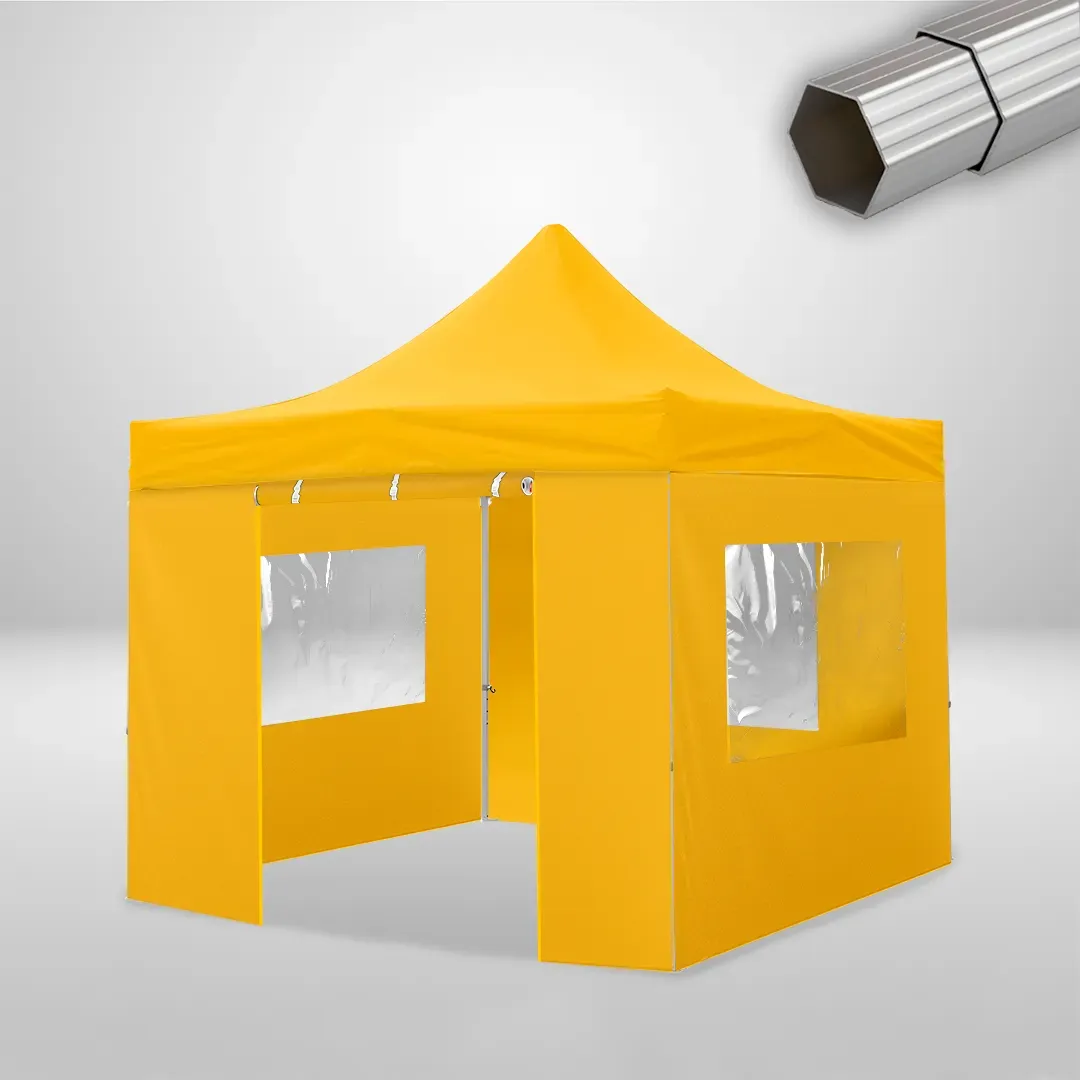 Carpa Plegable 3x3 m, Gama ELITE 50mm, 3 laterales con ventanas y 1 laterales con puerta, amarillo 1 Carpa Plegable 3x3 m, Gama ELITE 50mm, 3 laterales con ventanas y 1 laterales con puerta, amarillo