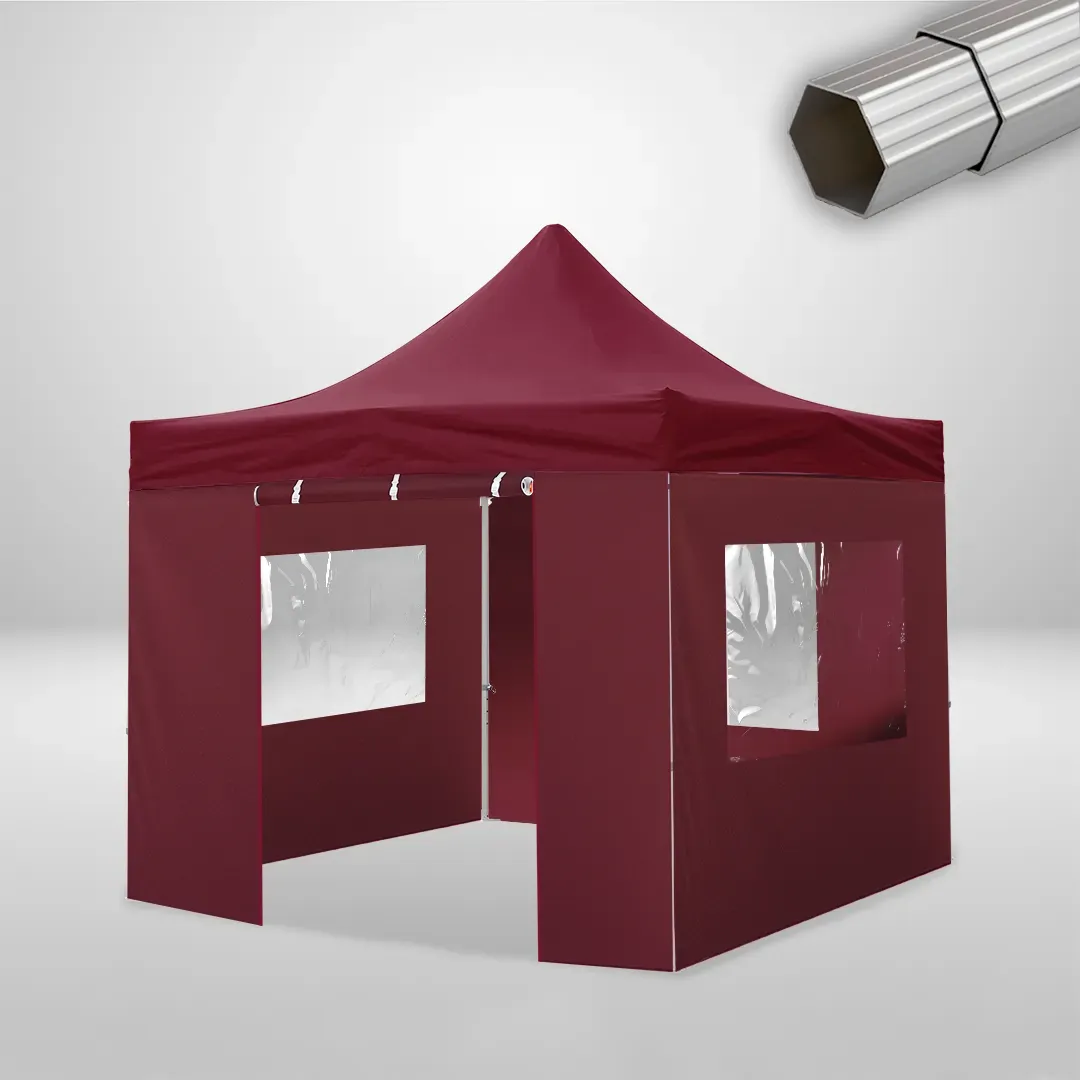 Carpa Plegable 3x3 m, Gama ELITE 50mm, 3 laterales con ventanas y 1 laterales con puerta, burdeos 1 Carpa Plegable 3x3 m, Gama ELITE 50mm, 3 laterales con ventanas y 1 laterales con puerta, burdeos