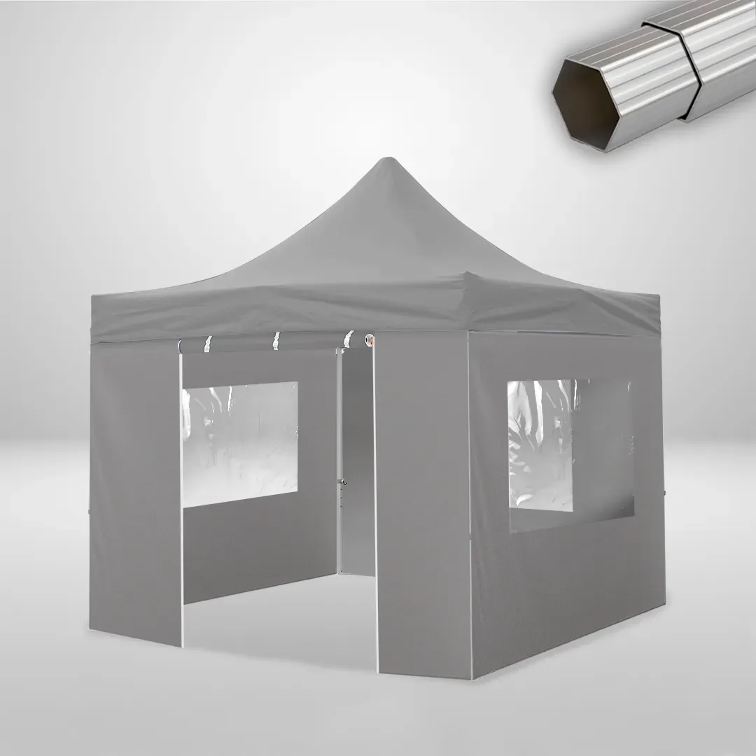 Carpa Plegable 3x3 m, Gama ELITE 50mm, 3 laterales con ventanas y 1 laterales con puerta, gris 1 Carpa Plegable 3x3 m, Gama ELITE 50mm, 3 laterales con ventanas y 1 laterales con puerta, gris