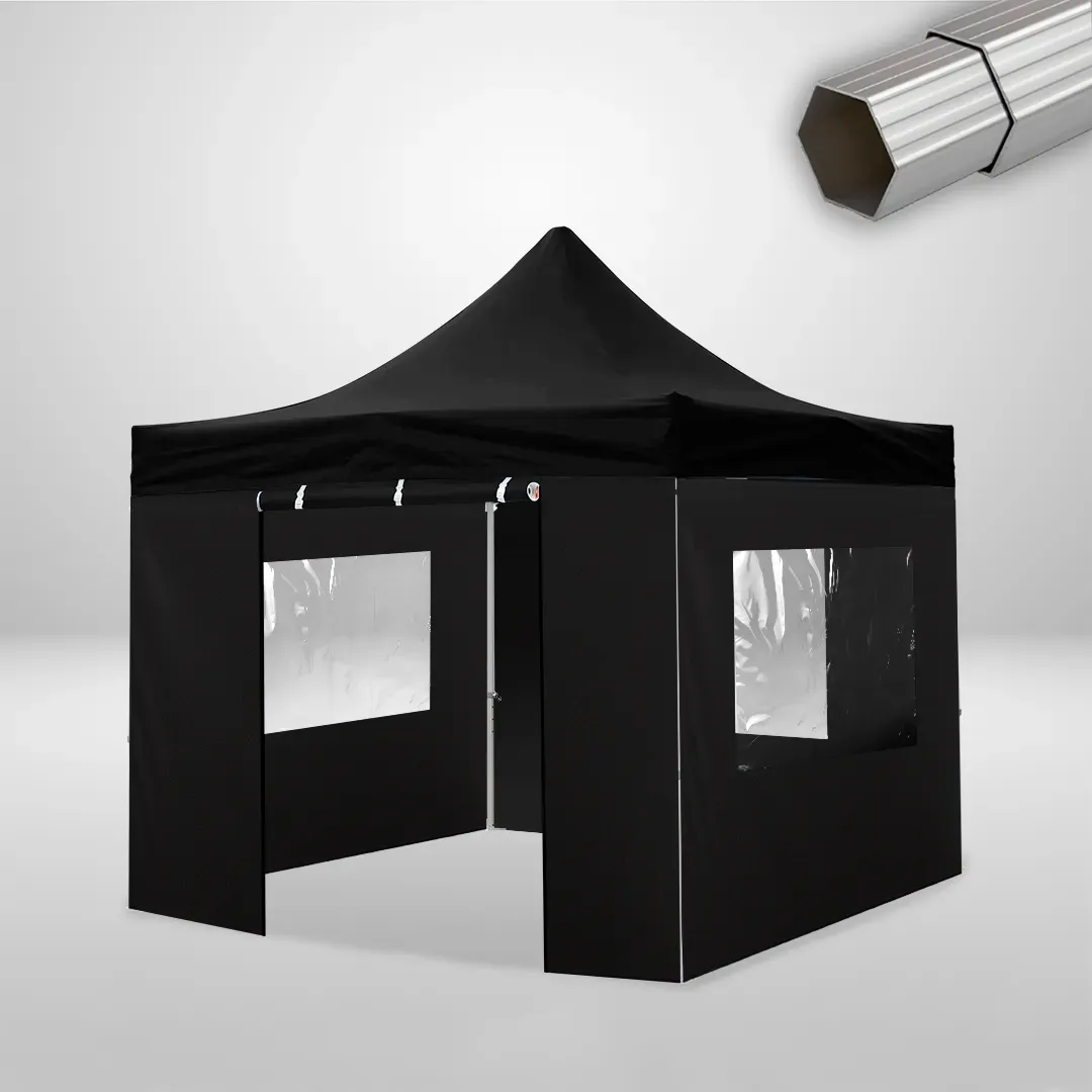 Carpa Plegable 3x3 m, Gama ELITE 50mm, 3 laterales con ventanas y 1 laterales con puerta, negro 1 Carpa Plegable 3x3 m, Gama ELITE 50mm, 3 laterales con ventanas y 1 laterales con puerta, negro