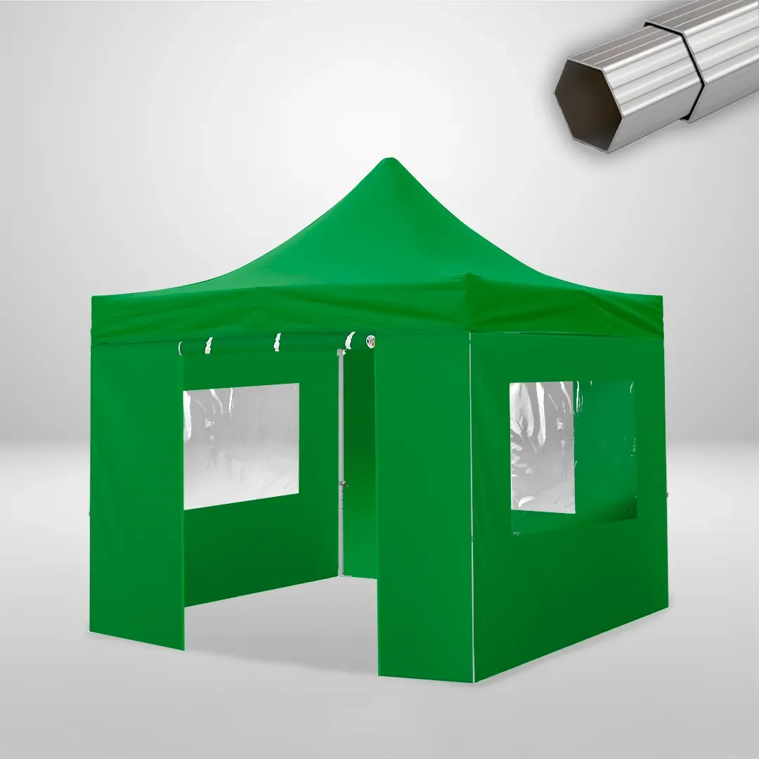 Carpa Plegable 3x3 m, Gama ELITE 50mm, 3 laterales con ventanas y 1 laterales con puerta, verde botella 1 Carpa Plegable 3x3 m, Gama ELITE 50mm, 3 laterales con ventanas y 1 laterales con puerta, verde botella