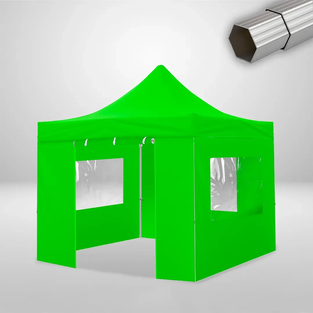 Carpa Plegable 3x3 m, Gama ELITE 50mm, 3 laterales con ventanas y 1 laterales con puerta, verde lima 1 Carpa Plegable 3x3 m, Gama ELITE 50mm, 3 laterales con ventanas y 1 laterales con puerta, verde lima