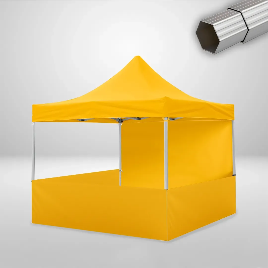 Carpa Plegable 3x3 m, Gama ELITE 50mm, 1 lateral liso y 3 laterales a media altura, amarillo 1 Carpa Plegable 3x3 m, Gama ELITE 50mm, 1 lateral liso y 3 laterales a media altura, amarillo