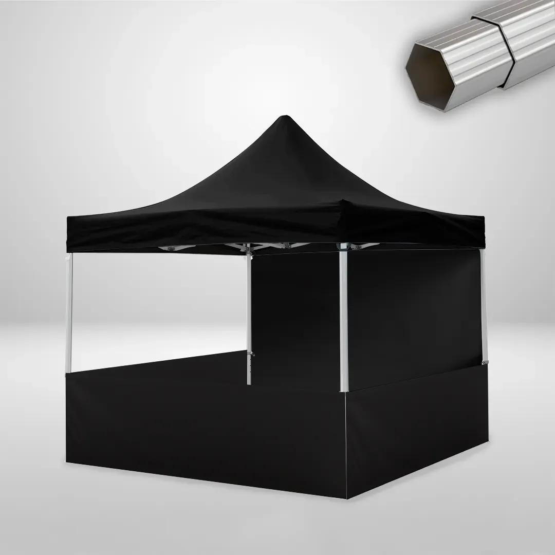 Carpa Plegable 3x3 m, Gama ELITE 50mm, 1 lateral liso y 3 laterales a media altura, negro 1 Carpa Plegable 3x3 m, Gama ELITE 50mm, 1 lateral liso y 3 laterales a media altura, negro