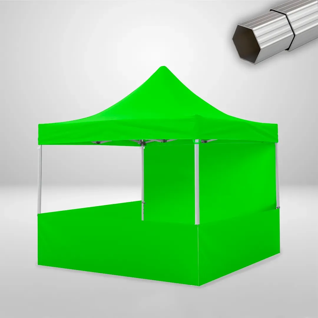Carpa Plegable 3x3 m, Gama ELITE 50mm, 1 lateral liso y 3 laterales a media altura, verde lima 1 Carpa Plegable 3x3 m, Gama ELITE 50mm, 1 lateral liso y 3 laterales a media altura, verde lima