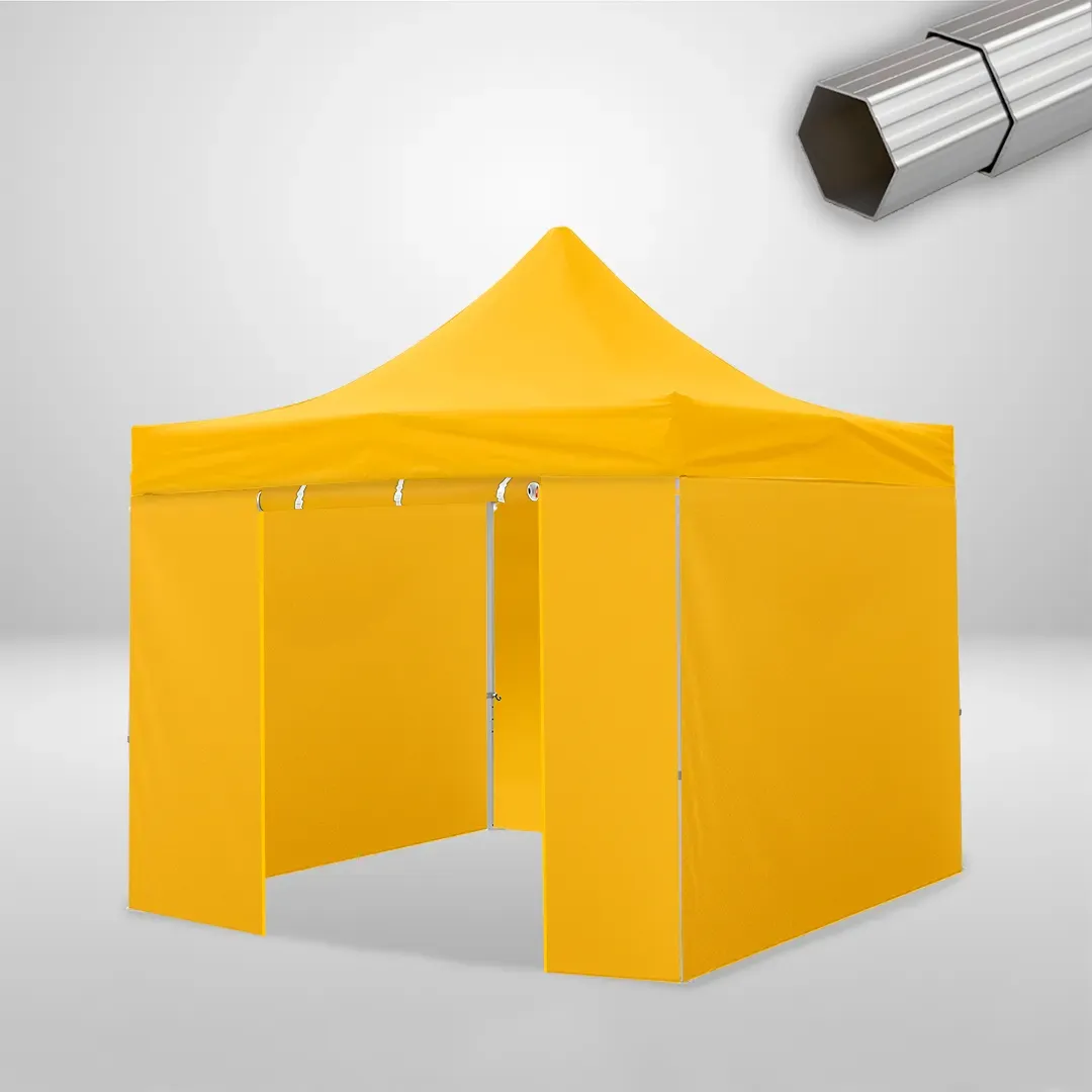 Carpa Plegable 3x3 m, Gama ELITE 50mm, 3 laterales lisos y 1 lateral con puerta, amarillo 1 Carpa Plegable 3x3 m, Gama ELITE 50mm, 3 laterales lisos y 1 lateral con puerta, amarillo