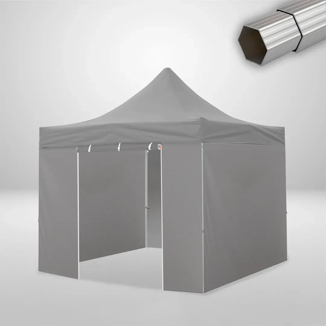 Carpa Plegable 3x3 m, Gama ELITE 50mm, 3 laterales lisos y 1 lateral con puerta, gris 1 Carpa Plegable 3x3 m, Gama ELITE 50mm, 3 laterales lisos y 1 lateral con puerta, gris