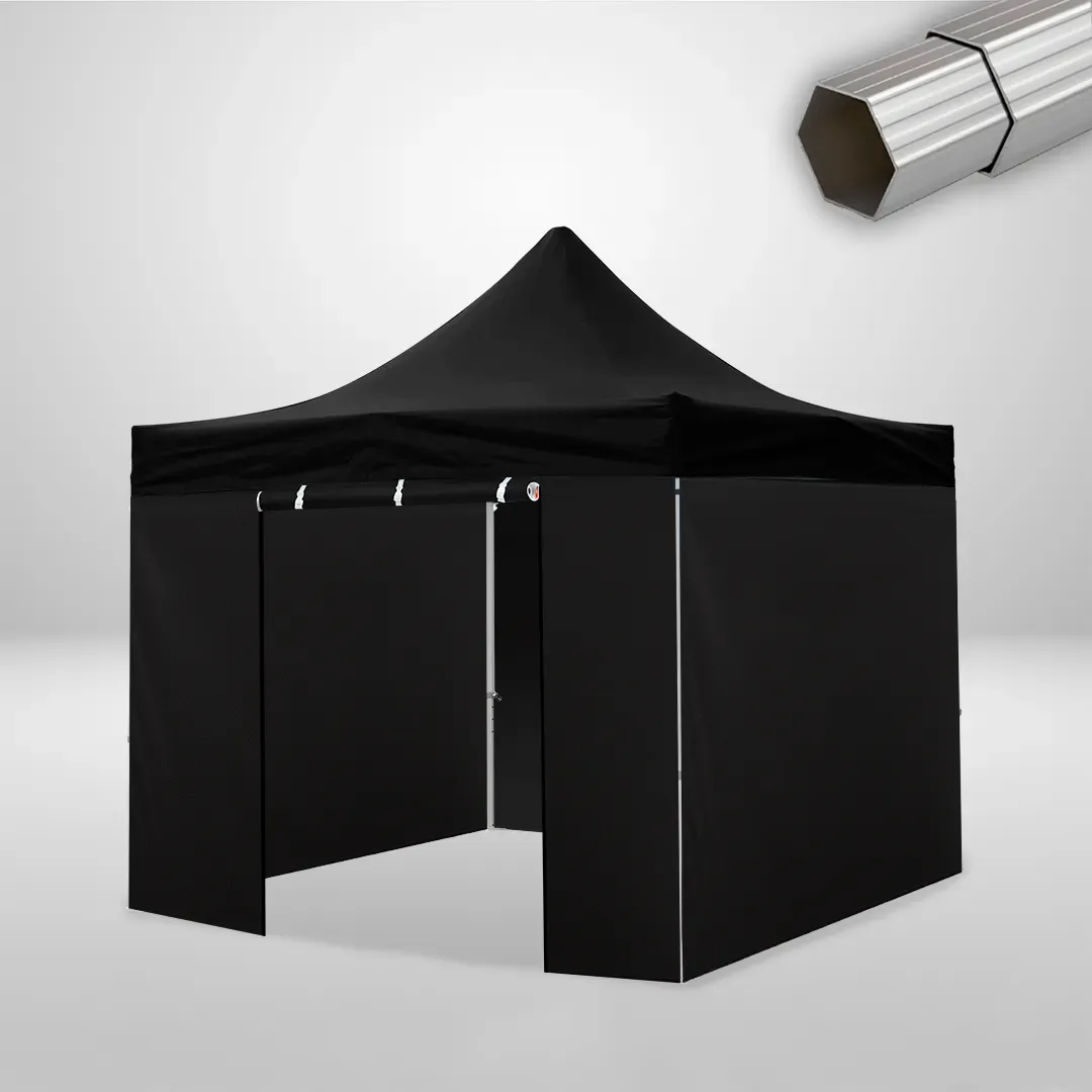 Carpa Plegable 3x3 m, Gama ELITE 50mm, 3 laterales lisos y 1 lateral con puerta, negro 1 Carpa Plegable 3x3 m, Gama ELITE 50mm, 3 laterales lisos y 1 lateral con puerta, negro