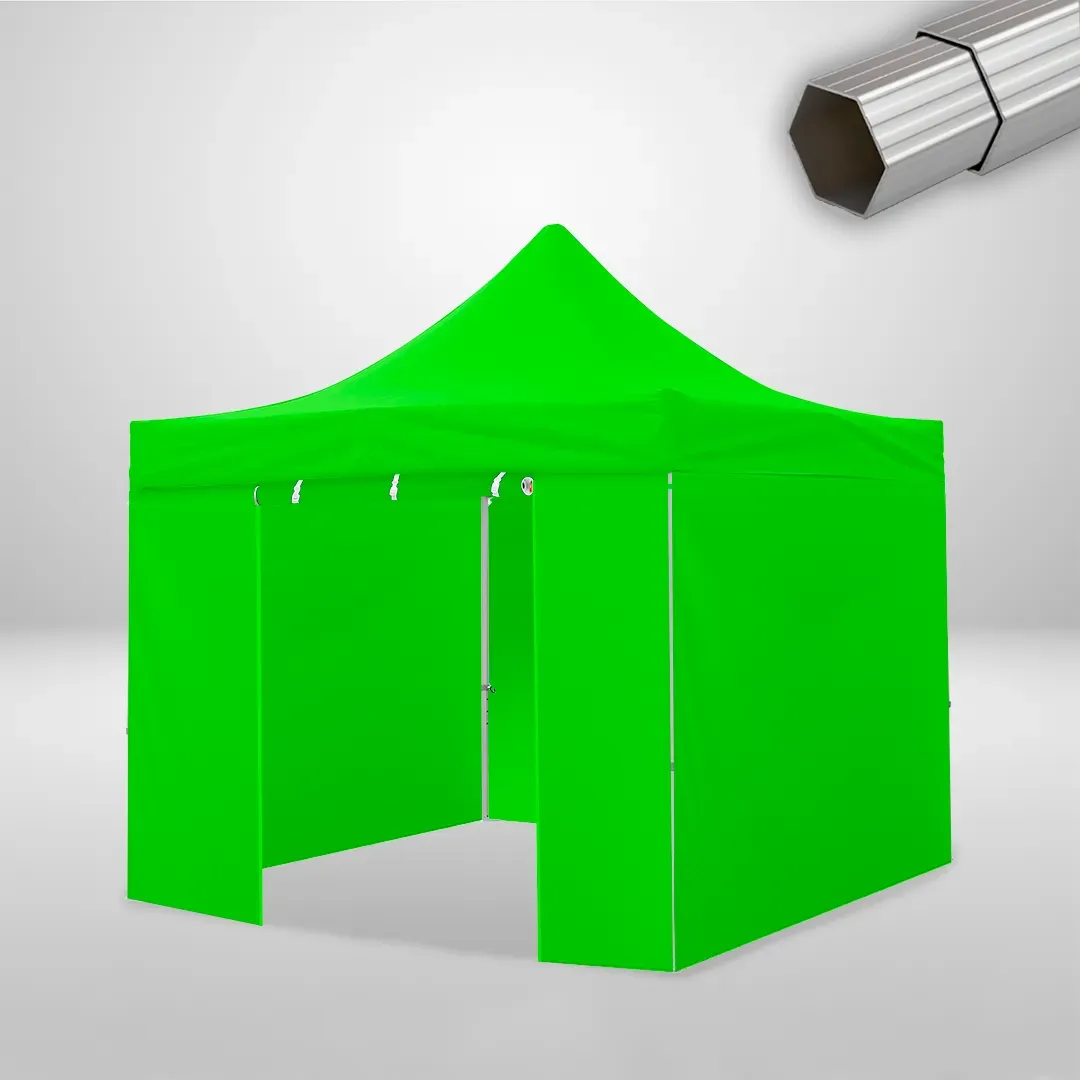 Carpa Plegable 3x3 m, Gama ELITE 50mm, 3 laterales lisos y 1 lateral con puerta, verde lima 1 Carpa Plegable 3x3 m, Gama ELITE 50mm, 3 laterales lisos y 1 lateral con puerta, verde lima
