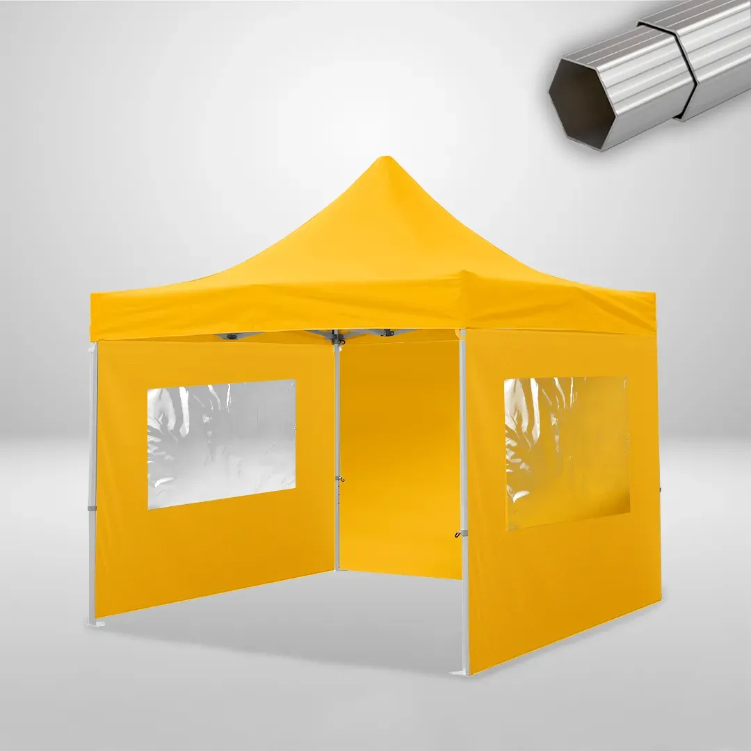 Carpa Plegable 3x3 m, Gama ELITE 50mm, 1 lateral liso y 2 laterales con ventanas, amarillo 1 Carpa Plegable 3x3 m, Gama ELITE 50mm, 1 lateral liso y 2 laterales con ventanas, amarillo