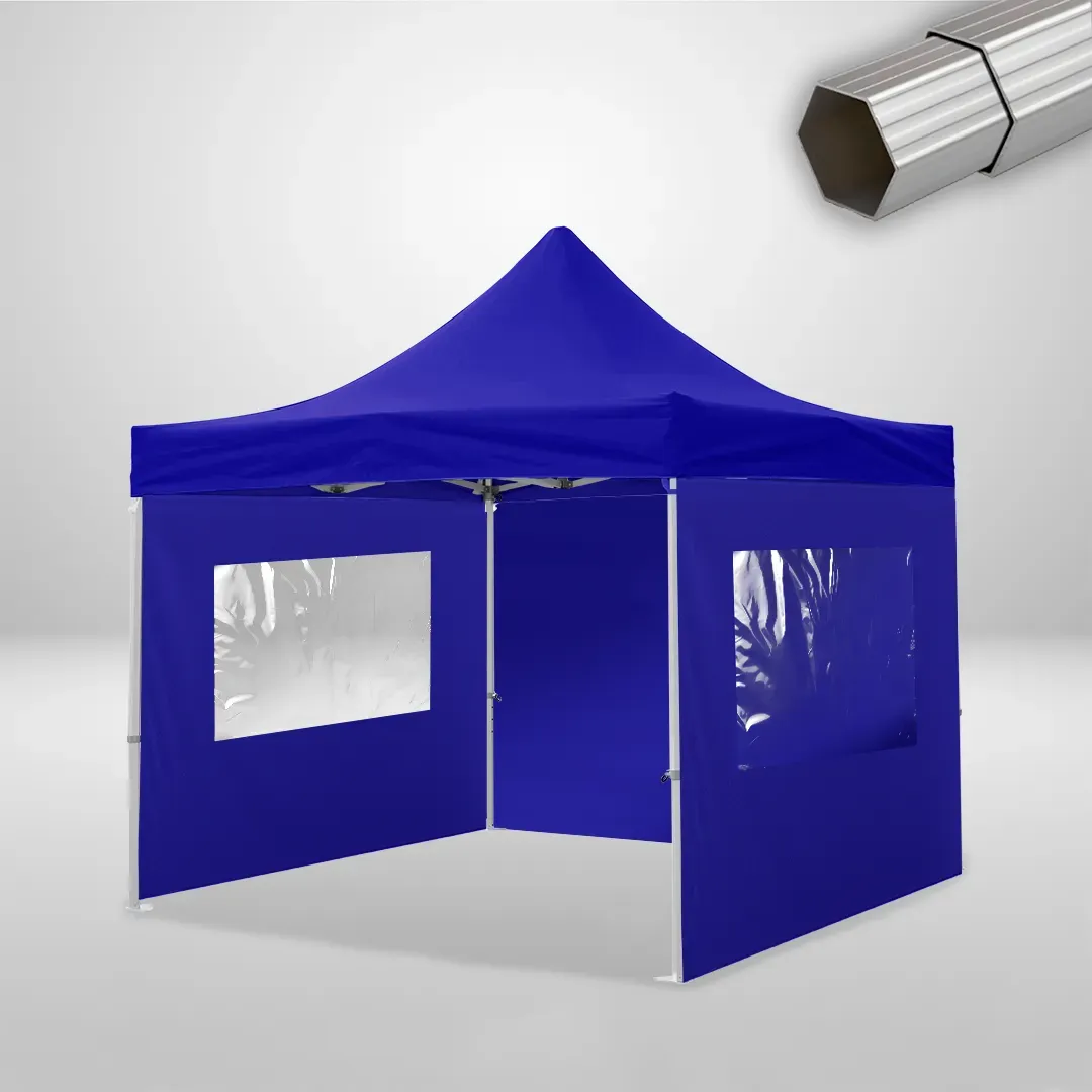 Carpa Plegable 3x3 m, Gama ELITE 50mm, 1 lateral liso y 2 laterales con ventanas, azul 1 Carpa Plegable 3x3 m, Gama ELITE 50mm, 1 lateral liso y 2 laterales con ventanas, azul