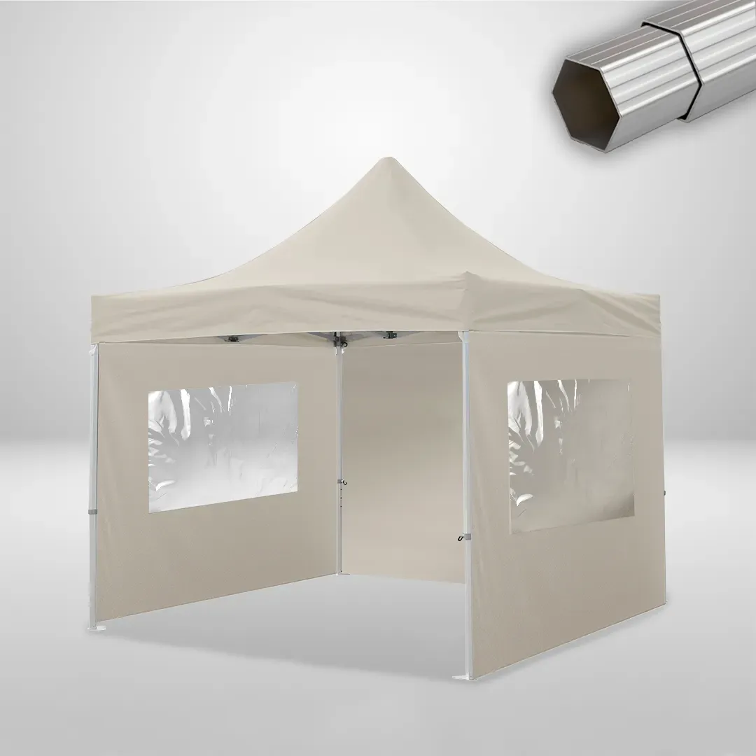 Carpa Plegable 3x3 m, Gama ELITE 50mm, 1 lateral liso y 2 laterales con ventanas, beige 1 Carpa Plegable 3x3 m, Gama ELITE 50mm, 1 lateral liso y 2 laterales con ventanas, beige