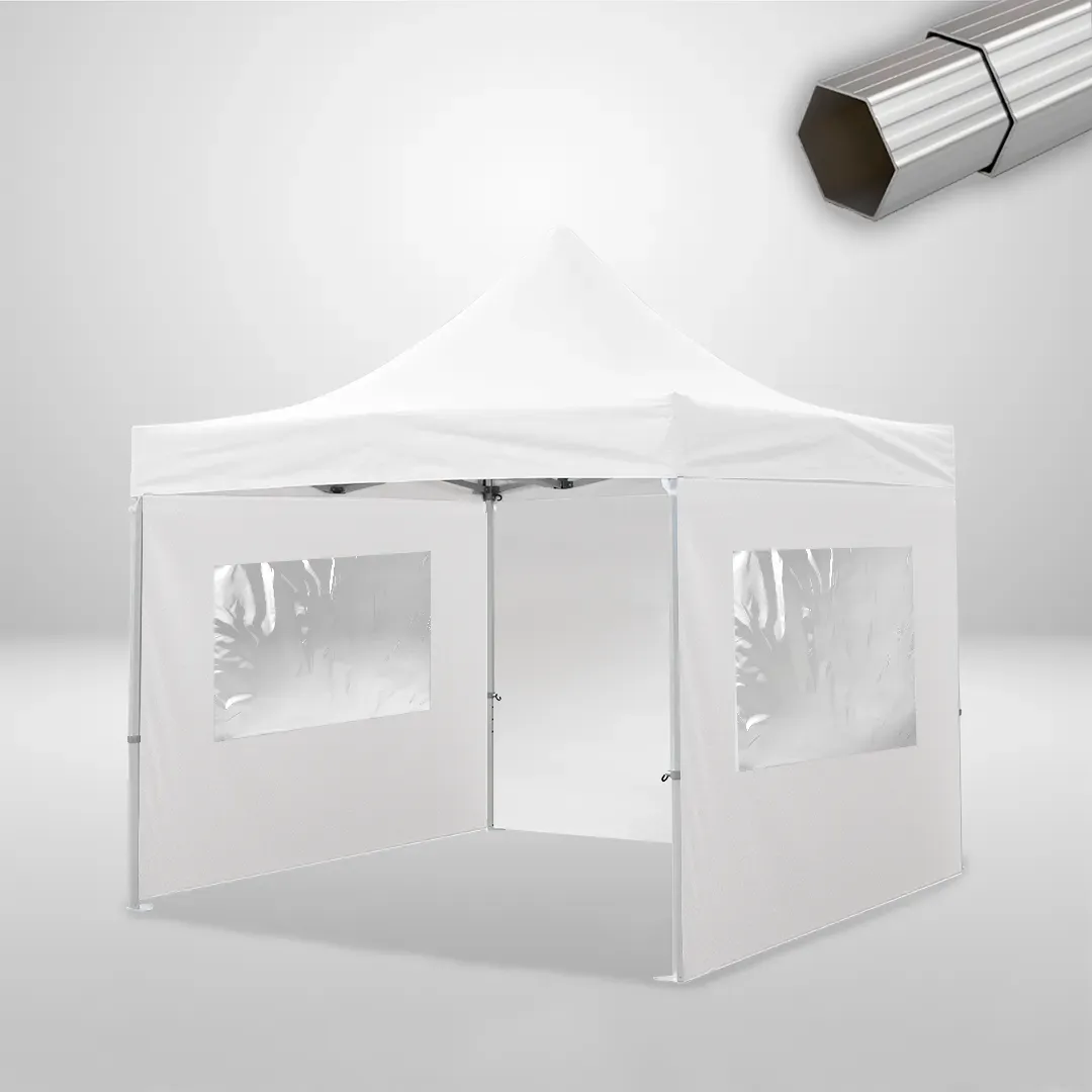 Carpa Plegable 3x3 m, Gama ELITE 50mm, 1 lateral liso y 2 laterales con ventanas, blanco 1 Carpa Plegable 3x3 m, Gama ELITE 50mm, 1 lateral liso y 2 laterales con ventanas, blanco