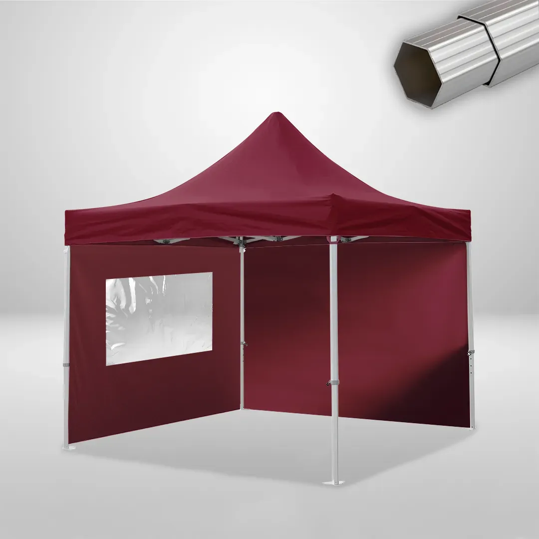 Carpa Plegable 3x3 m, Gama ELITE 50mm, 1 lateral liso y 1 lateral con ventana, burdeos 1 Carpa Plegable 3x3 m, Gama ELITE 50mm, 1 lateral liso y 1 lateral con ventana, burdeos