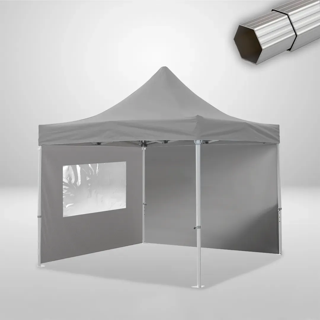 Carpa Plegable 3x3 m, Gama ELITE 50mm, 1 lateral liso y 1 lateral con ventana, gris 1 Carpa Plegable 3x3 m, Gama ELITE 50mm, 1 lateral liso y 1 lateral con ventana, gris