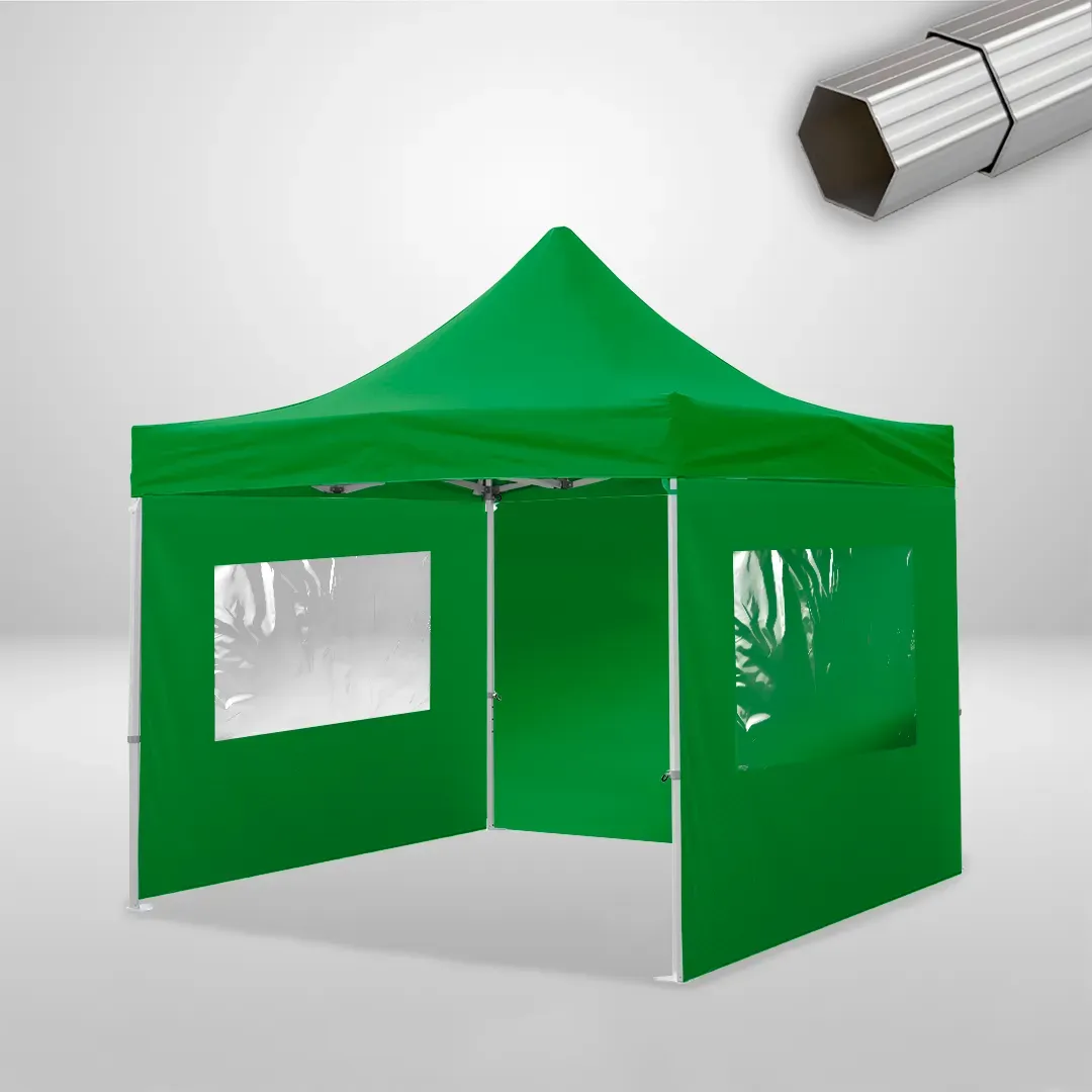 Carpa Plegable 3x3 m, Gama ELITE 50mm, 1 lateral liso y 2 laterales con ventanas, verde botella 1 Carpa Plegable 3x3 m, Gama ELITE 50mm, 1 lateral liso y 2 laterales con ventanas, verde botella