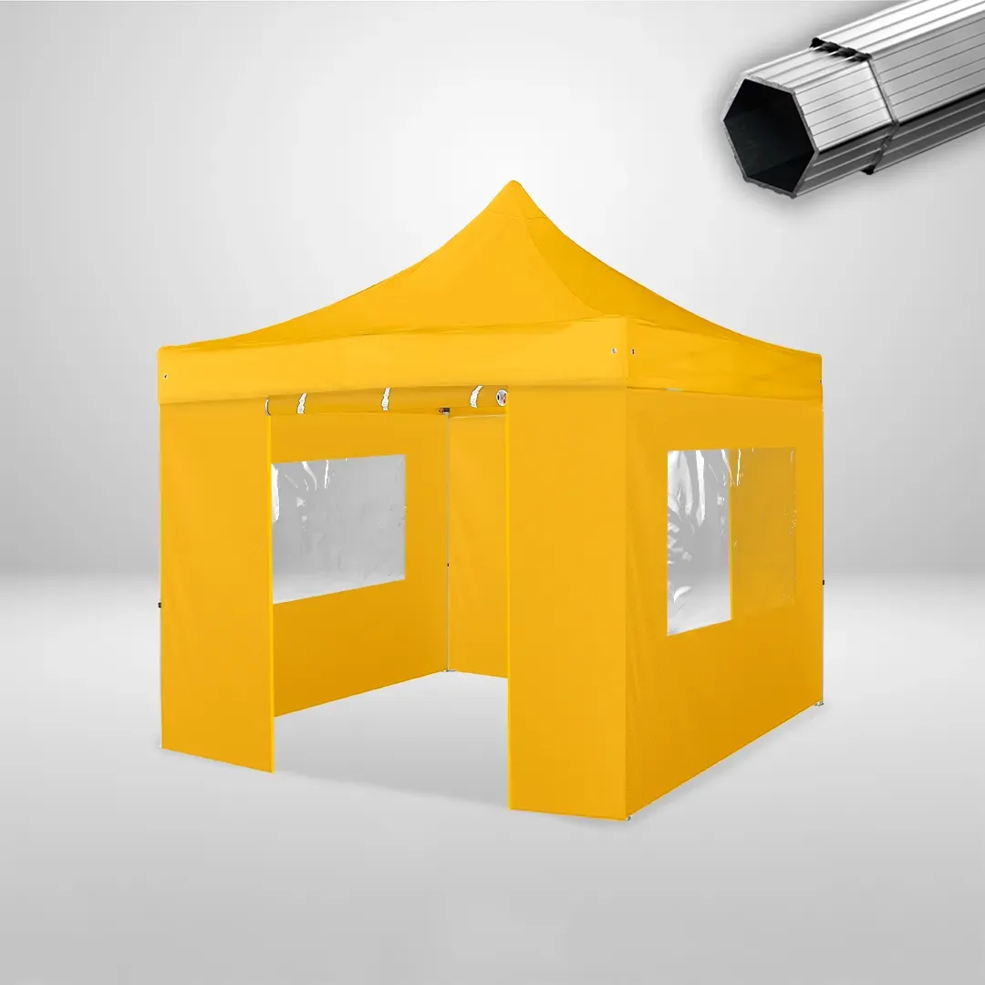 Carpa Plegable 3x3 m, Gama PLUS 40mm, 2 laterales con puerta y 2 laterales con ventanas, amarillo 1 Carpa Plegable 3x3 m, Gama PLUS 40mm, 2 laterales con puerta y 2 laterales con ventanas, amarillo