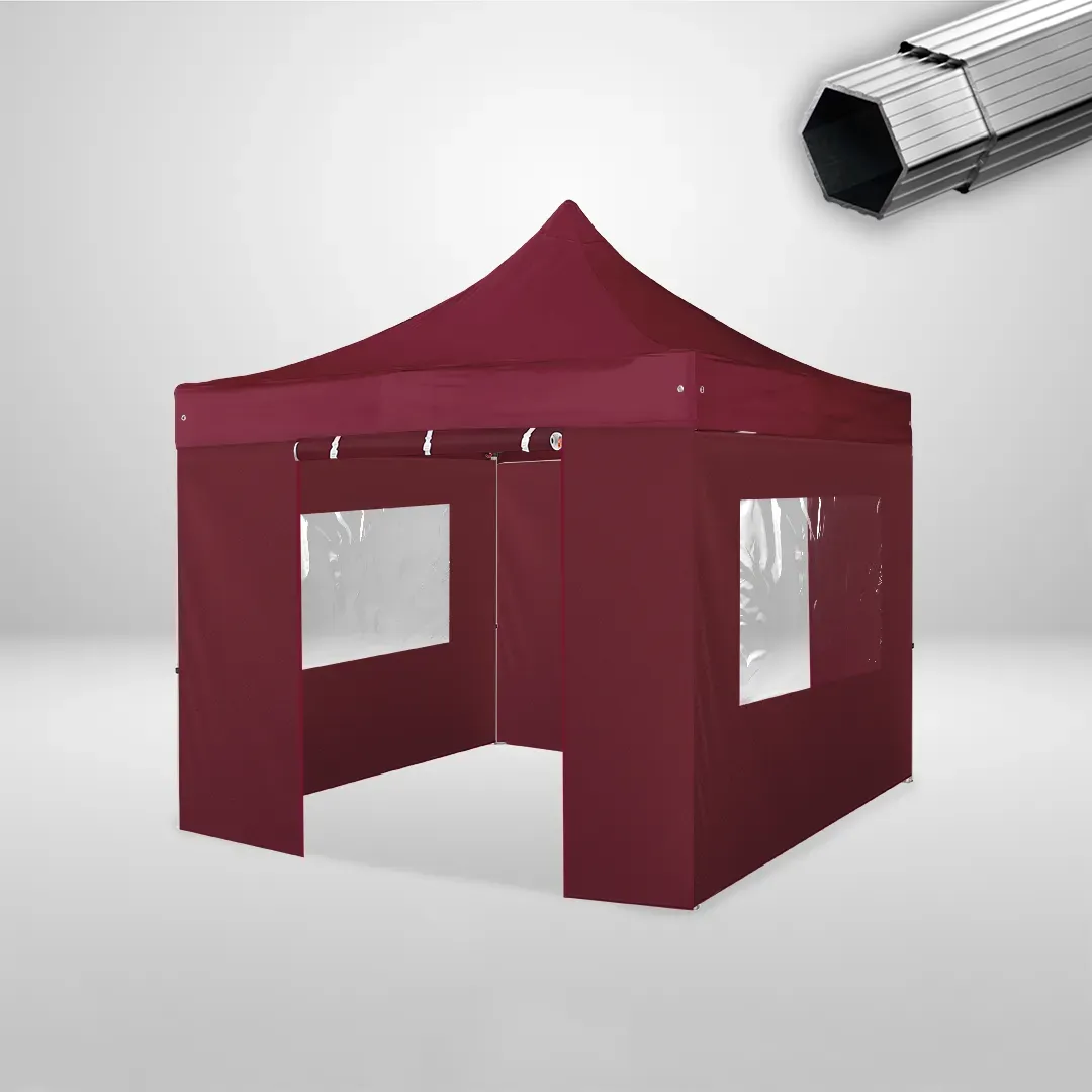 Carpa Plegable 3x3 m, Gama PLUS 40mm, 2 laterales con puerta y 2 laterales con ventanas, burdeos 1 Carpa Plegable 3x3 m, Gama PLUS 40mm, 2 laterales con puerta y 2 laterales con ventanas, burdeos