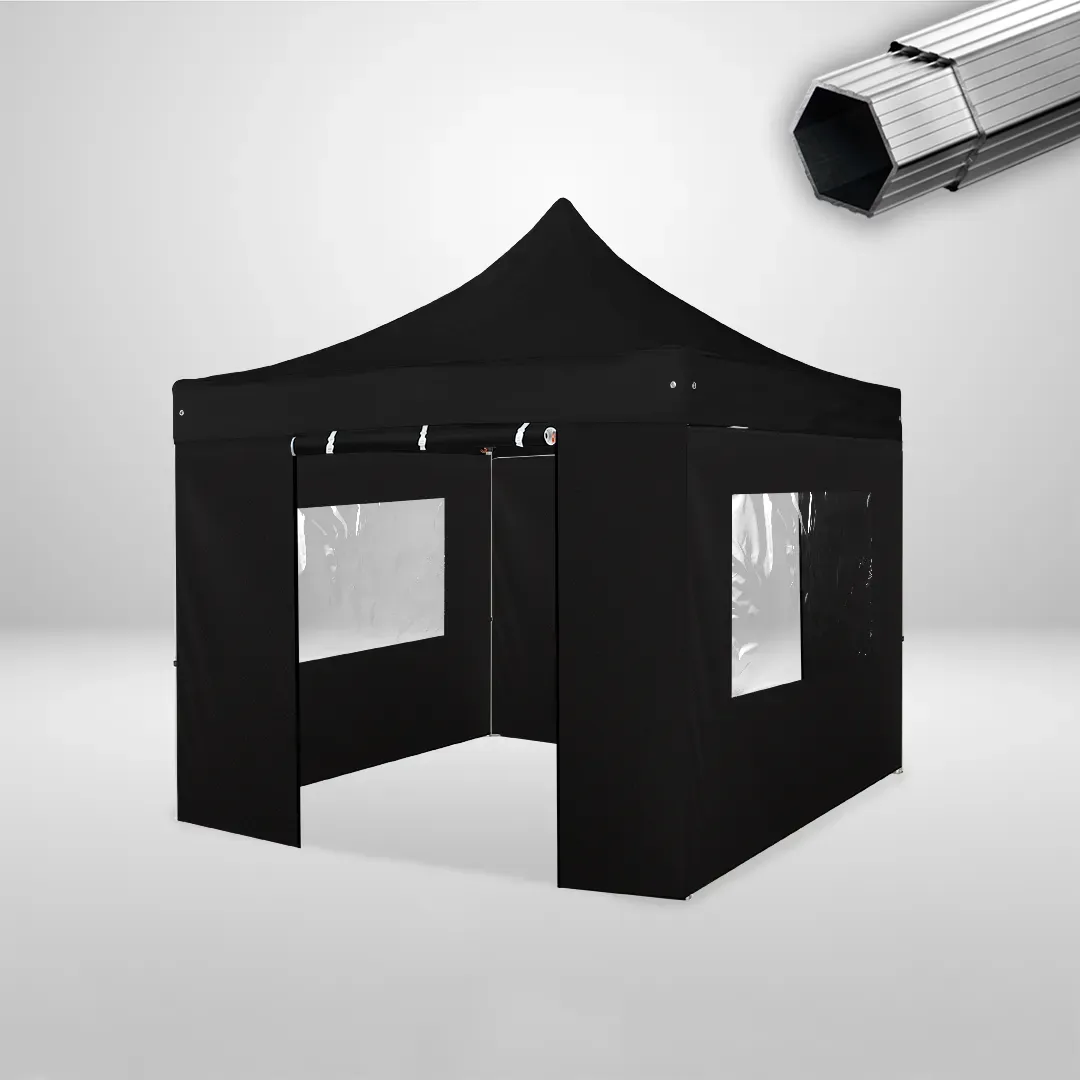 Carpa Plegable 3x3 m, Gama PLUS 40mm, 2 laterales con puerta y 2 laterales con ventanas, negro 1 Carpa Plegable 3x3 m, Gama PLUS 40mm, 2 laterales con puerta y 2 laterales con ventanas, negro