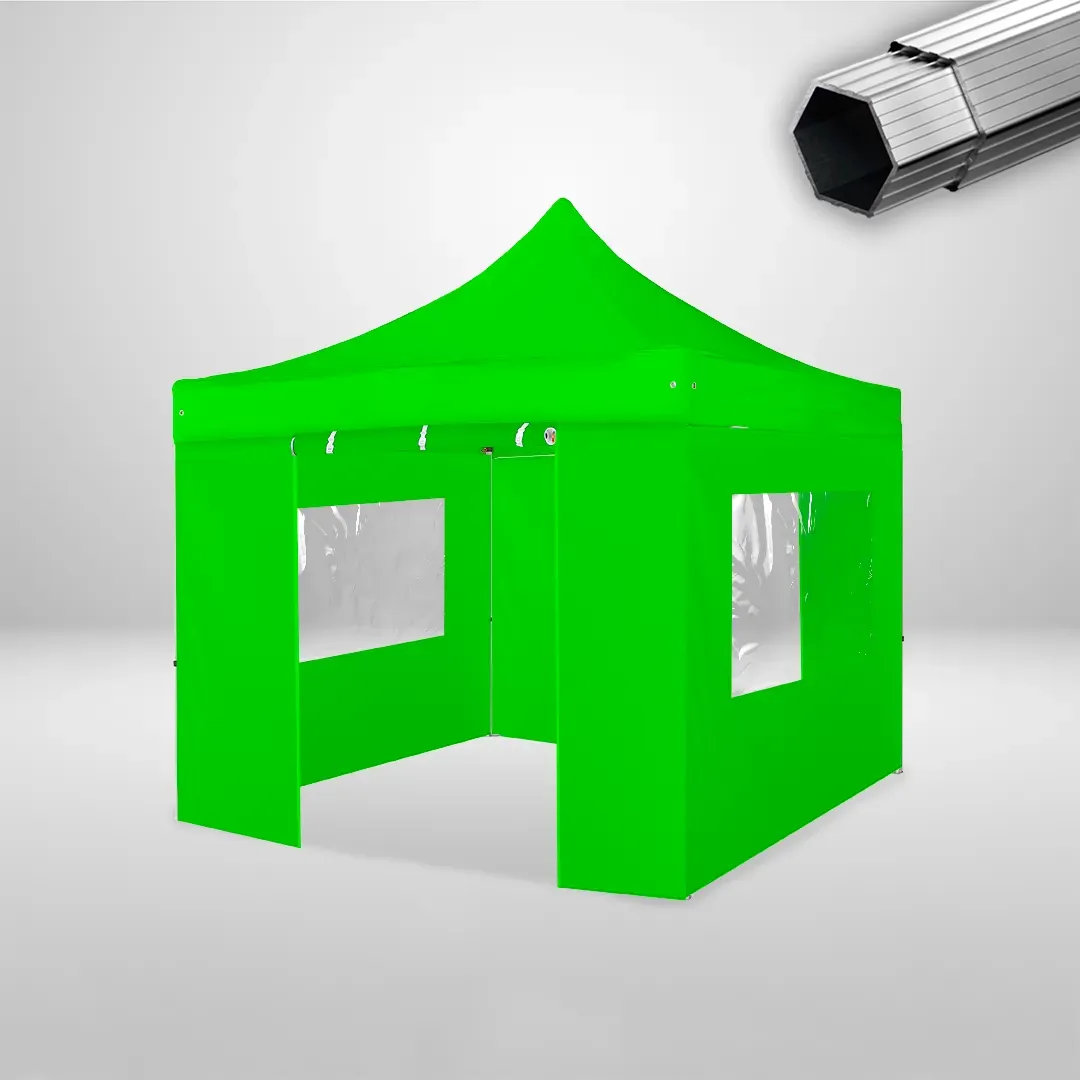 Carpa Plegable 3x3 m, Gama PLUS 40mm, 2 laterales con puerta y 2 laterales con ventanas, verde lima 1 Carpa Plegable 3x3 m, Gama PLUS 40mm, 2 laterales con puerta y 2 laterales con ventanas, verde lima